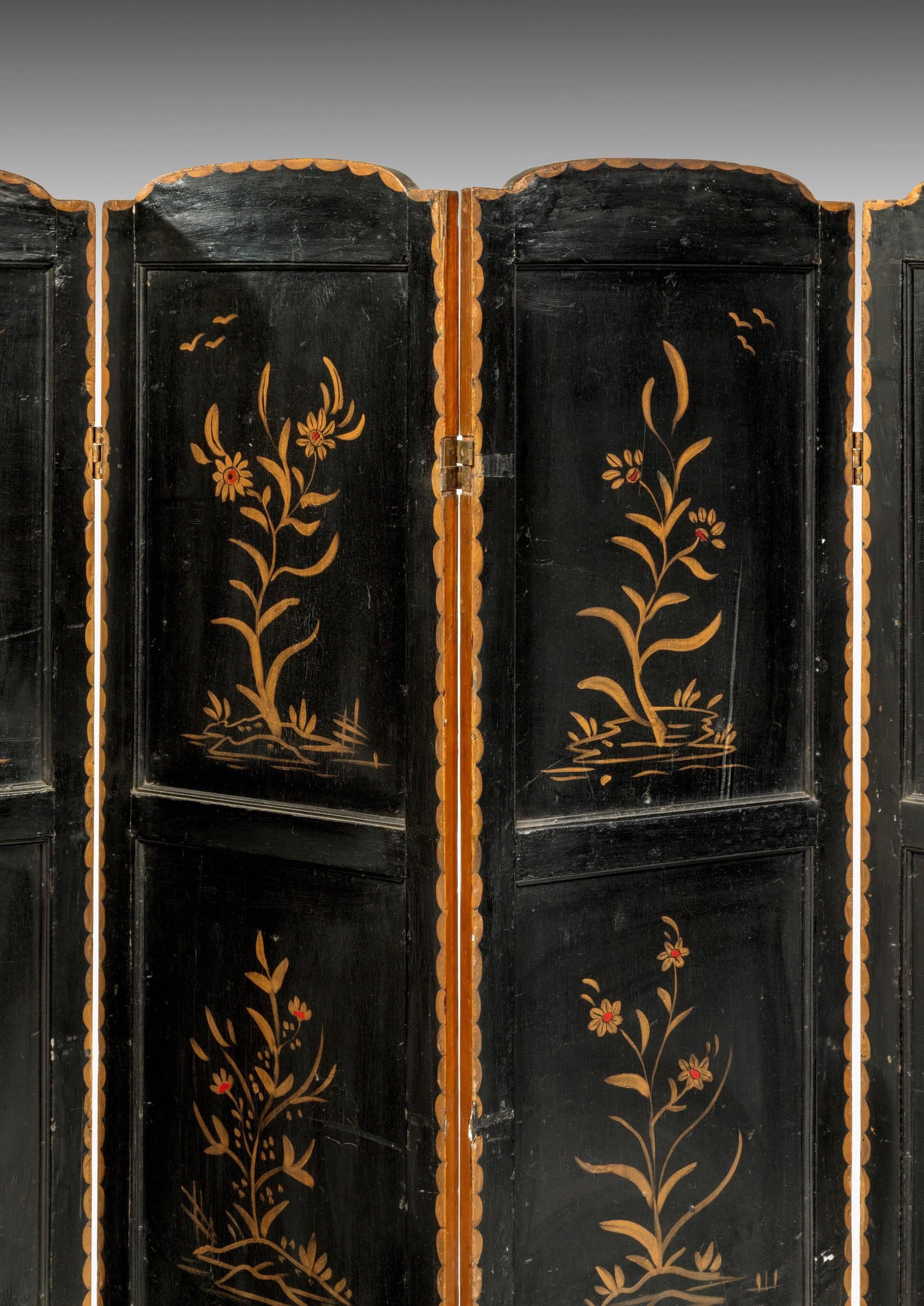 Late 19th Century Oriental Four Fold Lacquered Screen 5