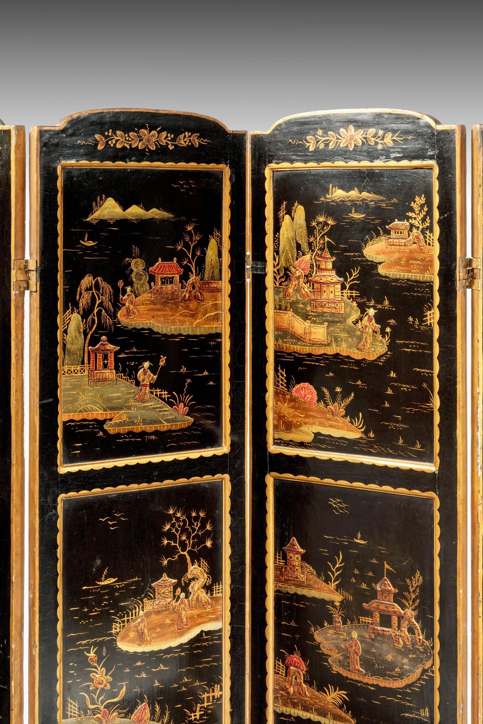 Late 19th Century Oriental Four Fold Lacquered Screen In Excellent Condition In Peterborough, Northamptonshire