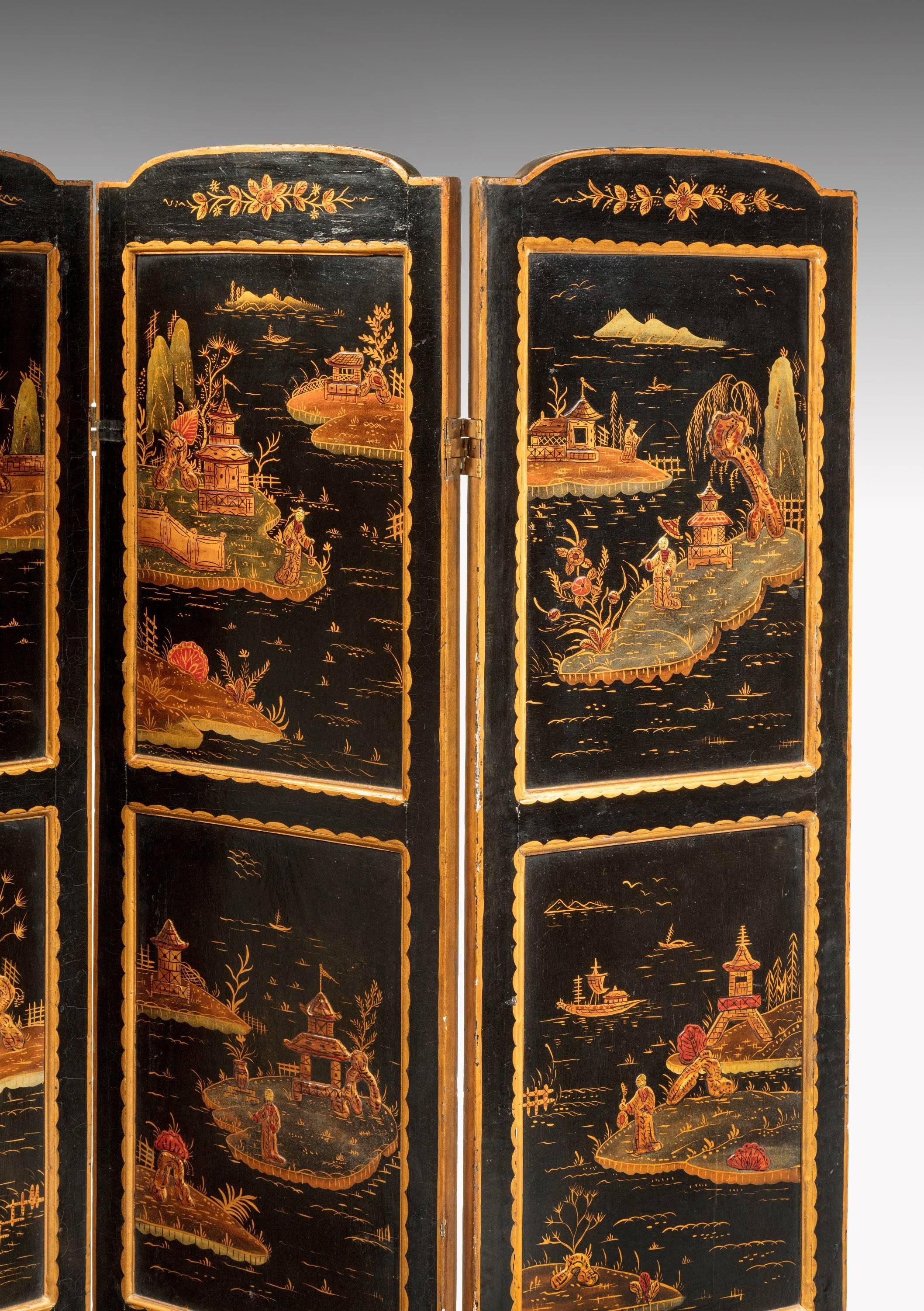 Late 19th Century Oriental Four Fold Lacquered Screen 1