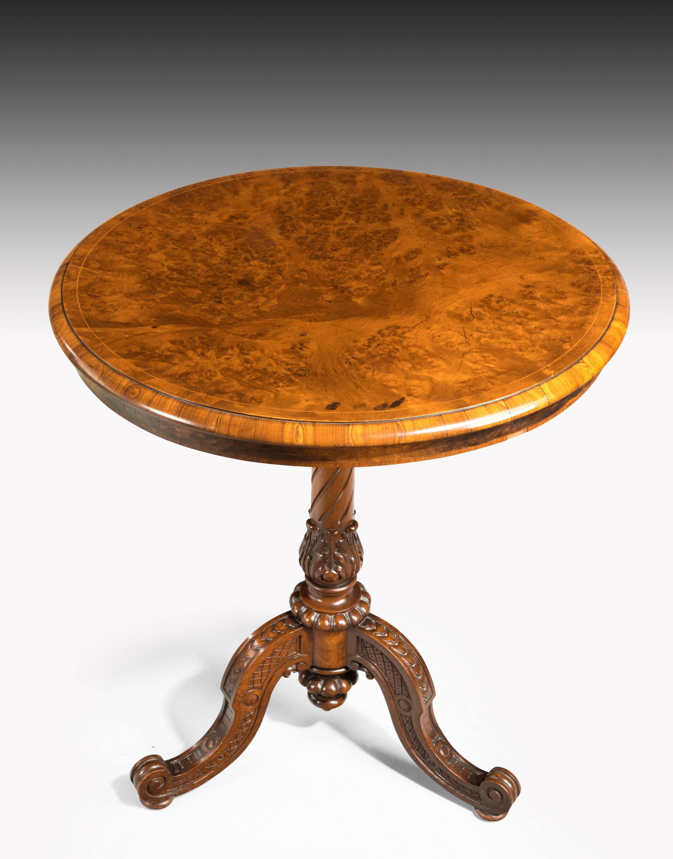 English Mid-19th Century Small Burr Walnut Occasional Table