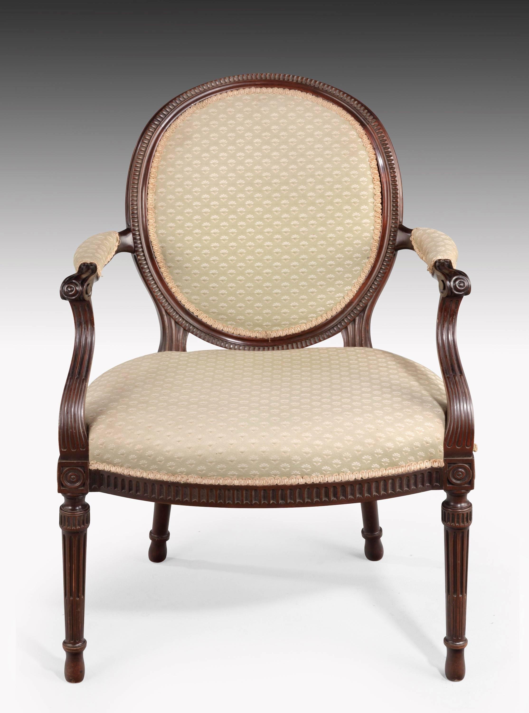 Pair of George III Style Hepplewhite Elbow Chairs with Reeded Incised Decoration In Excellent Condition In Peterborough, Northamptonshire