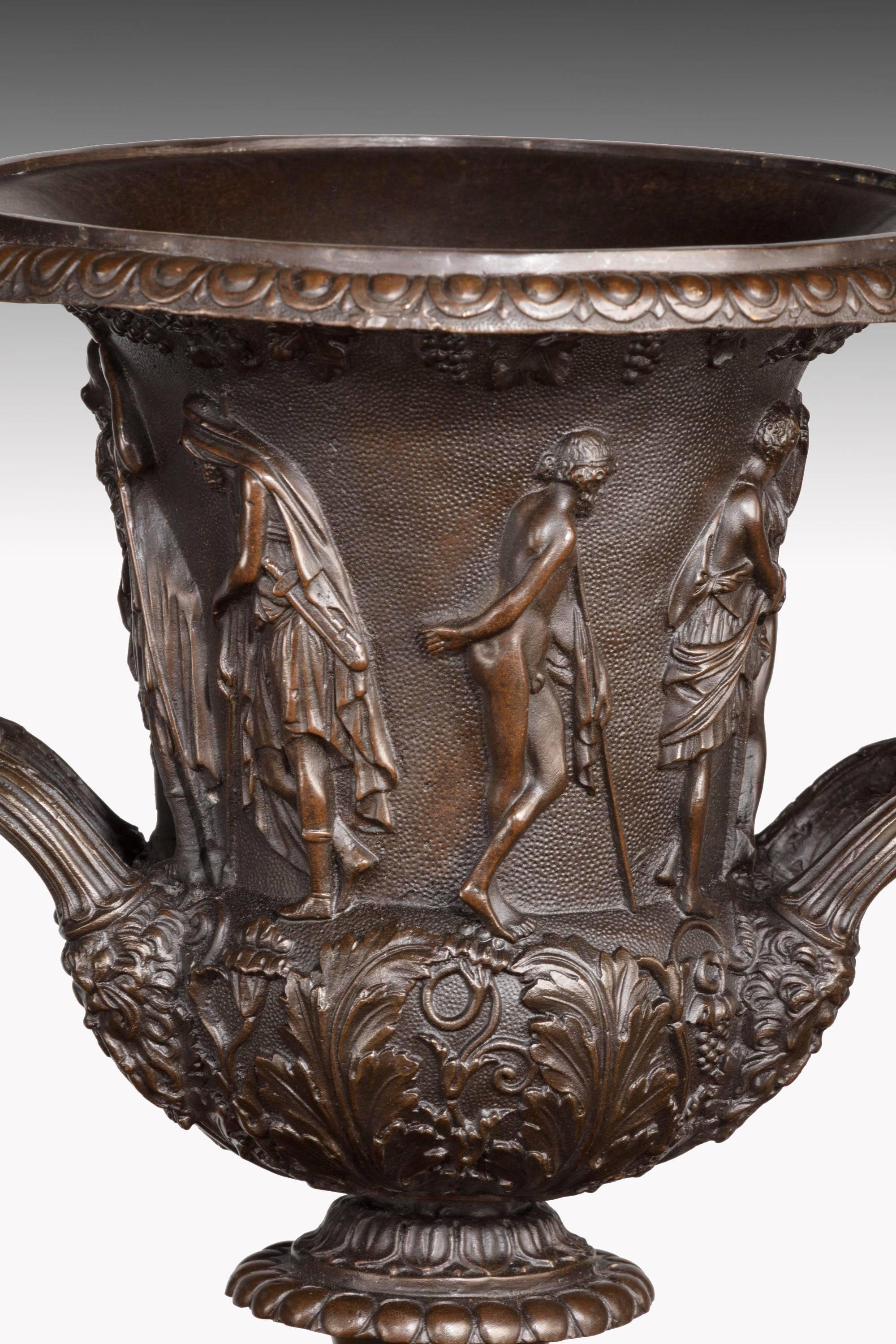 Pair of Early 20th Century Neoclassical Bronze Campana Shaped Urns For Sale 2