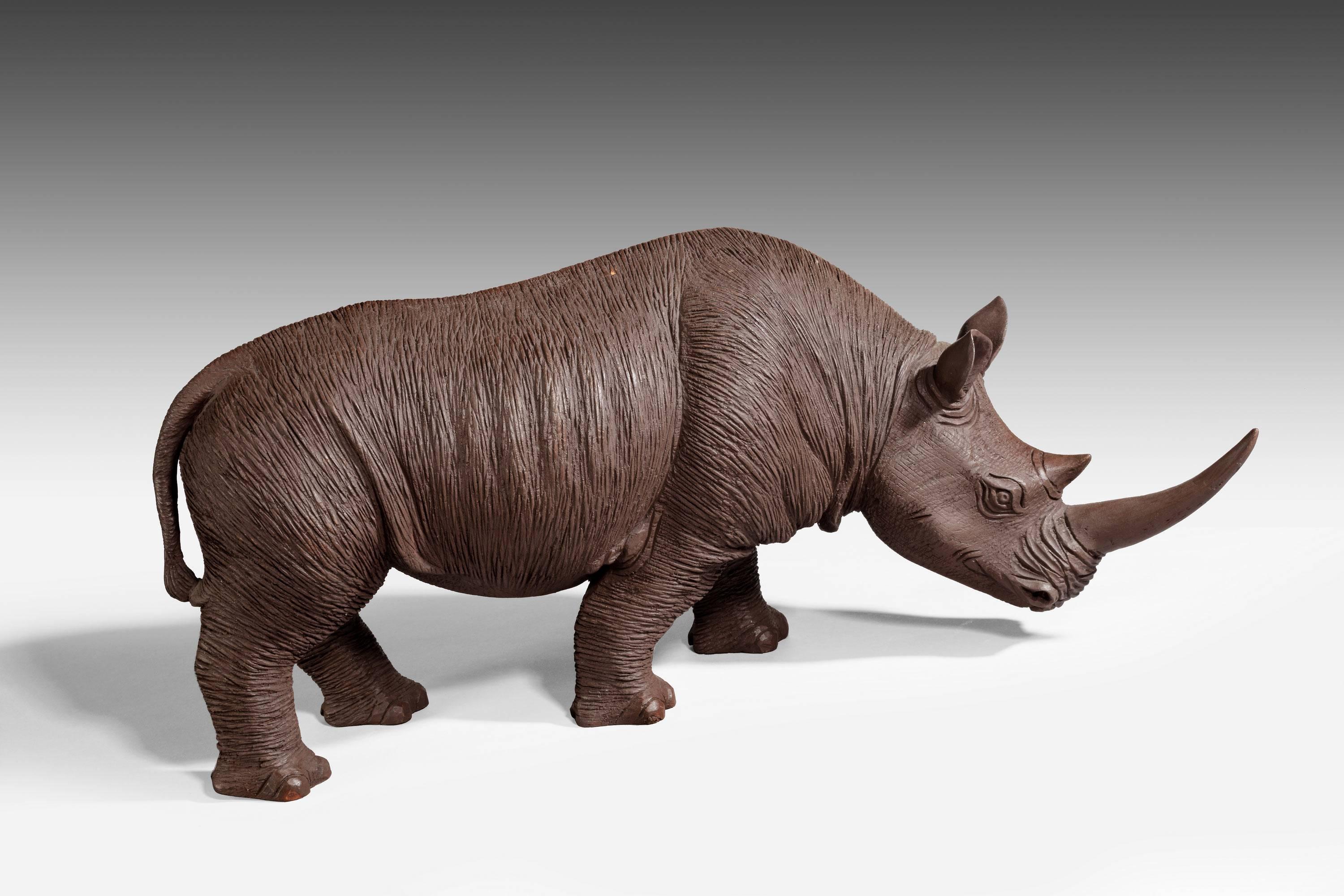 A very well modelled cold cast bronze and resin rhinoceros.