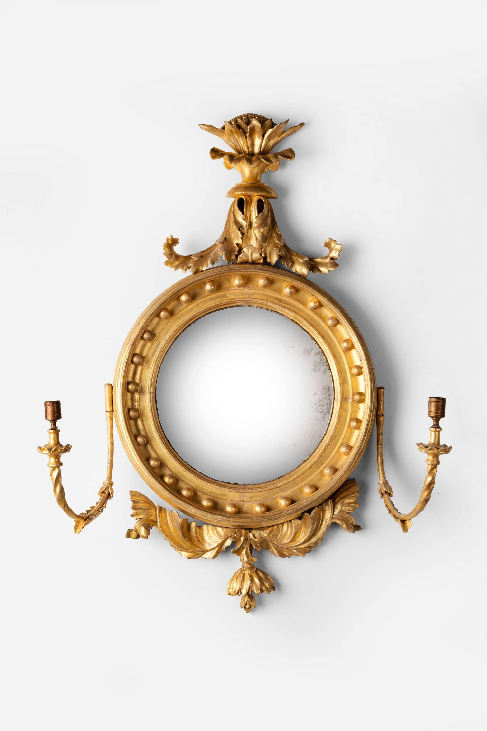 Great Britain (UK) Regency Period Giltwood Convex Mirror For Sale