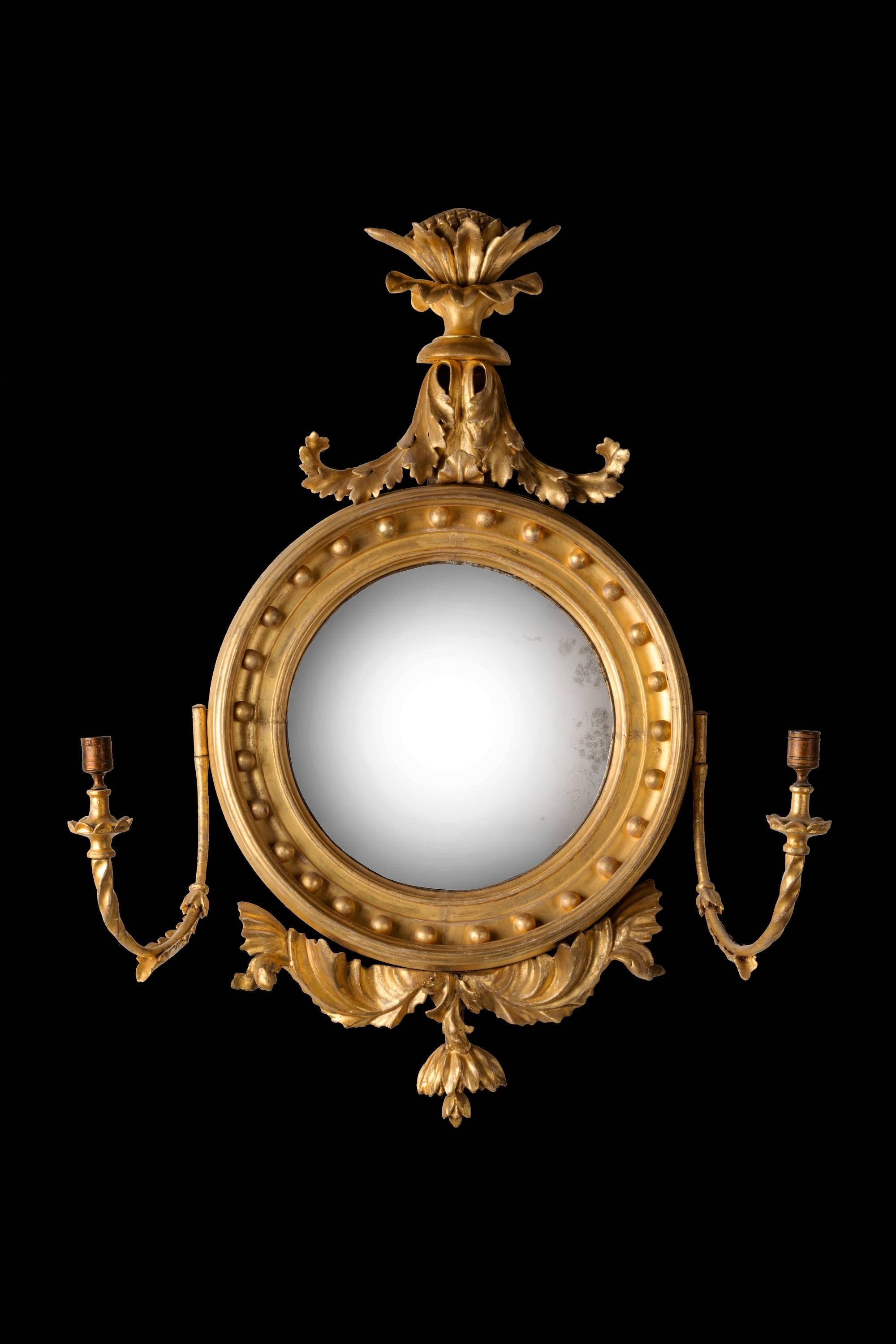 19th Century Regency Period Giltwood Convex Mirror For Sale