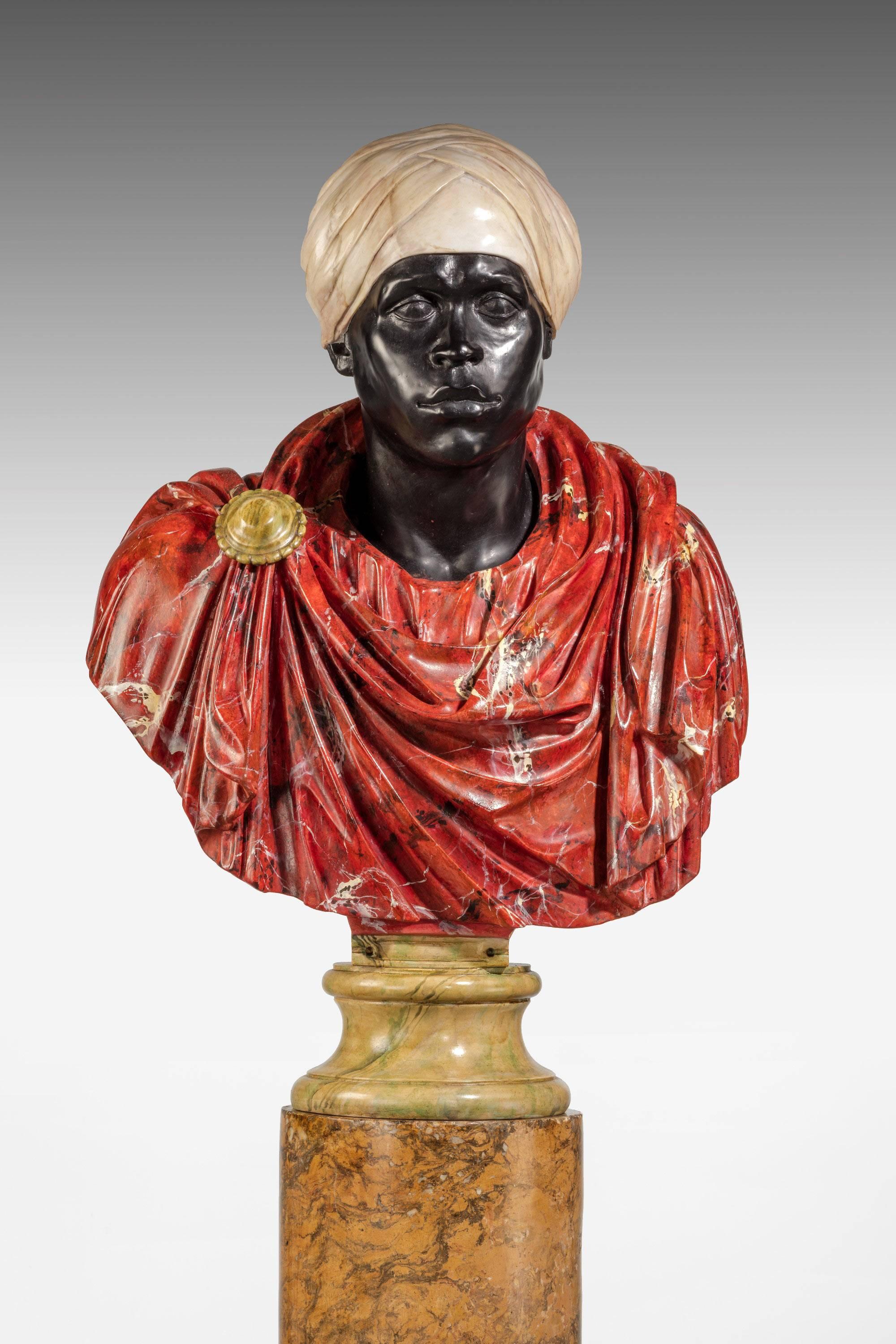 A copy of a high ranking roman Nubian in toga.

Sold without pedestal.