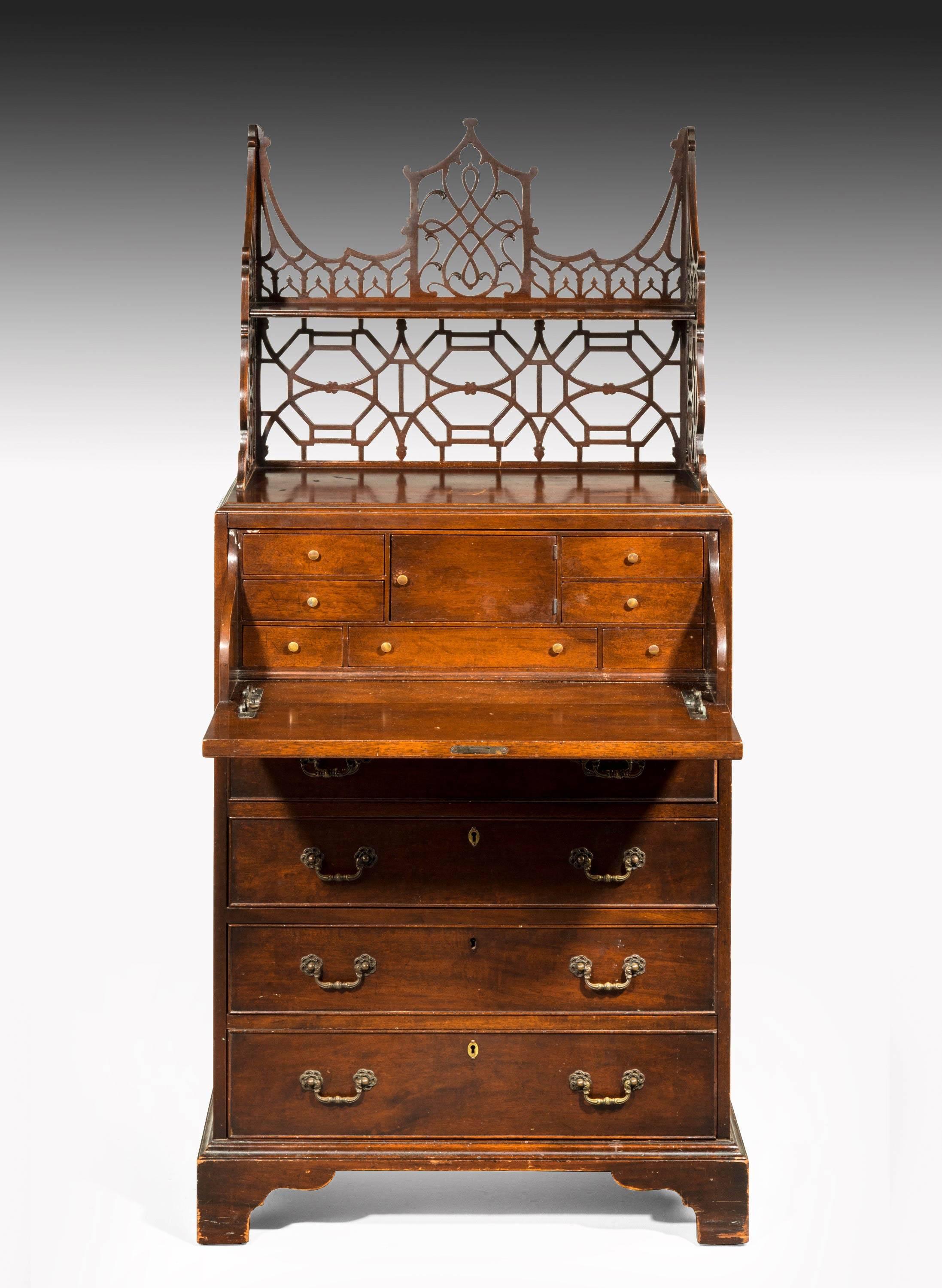 Chippendale Design Mahogany Chest of Drawers with the Original Upper Fretwork 6