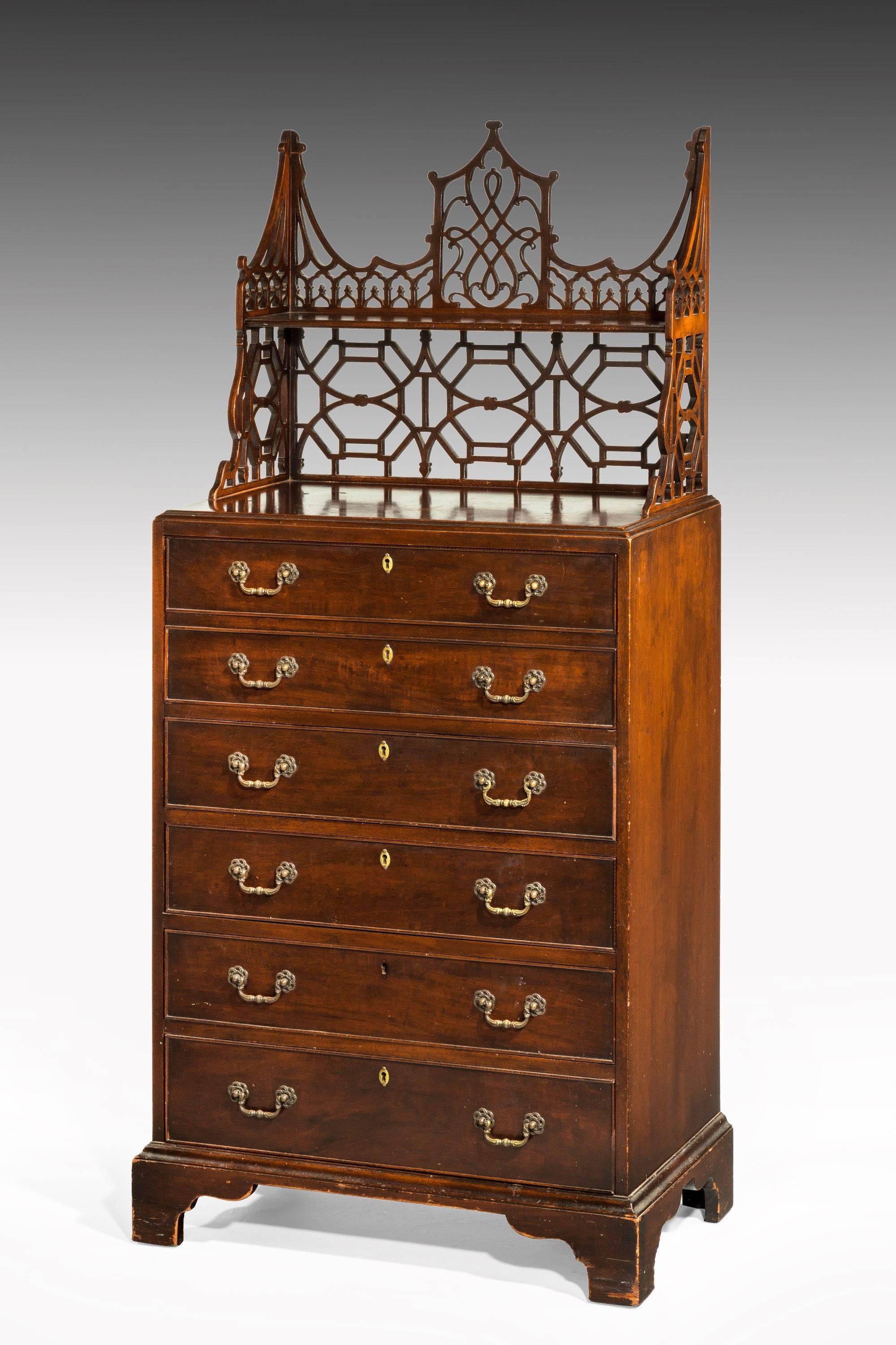 Chippendale Design Mahogany Chest of Drawers with the Original Upper Fretwork In Good Condition In Peterborough, Northamptonshire