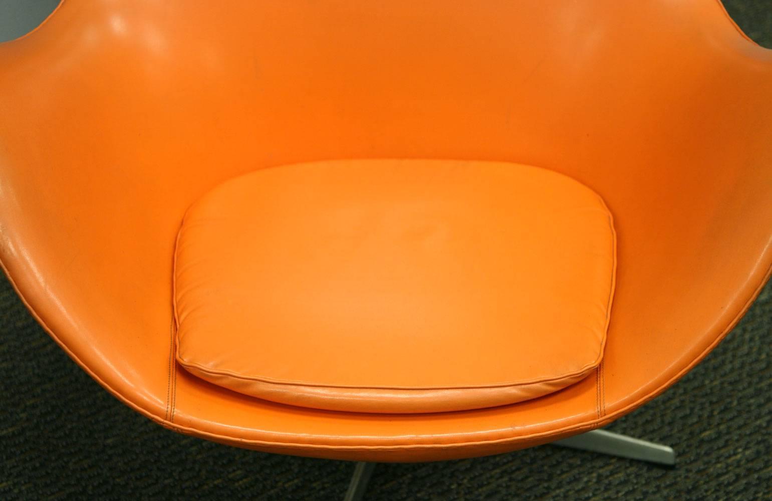 Leather Arne Jacobsen, Orange Egg Chair and Ottoman For Sale