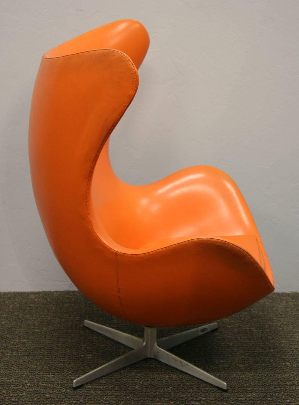 Danish Arne Jacobsen, Orange Egg Chair and Ottoman For Sale