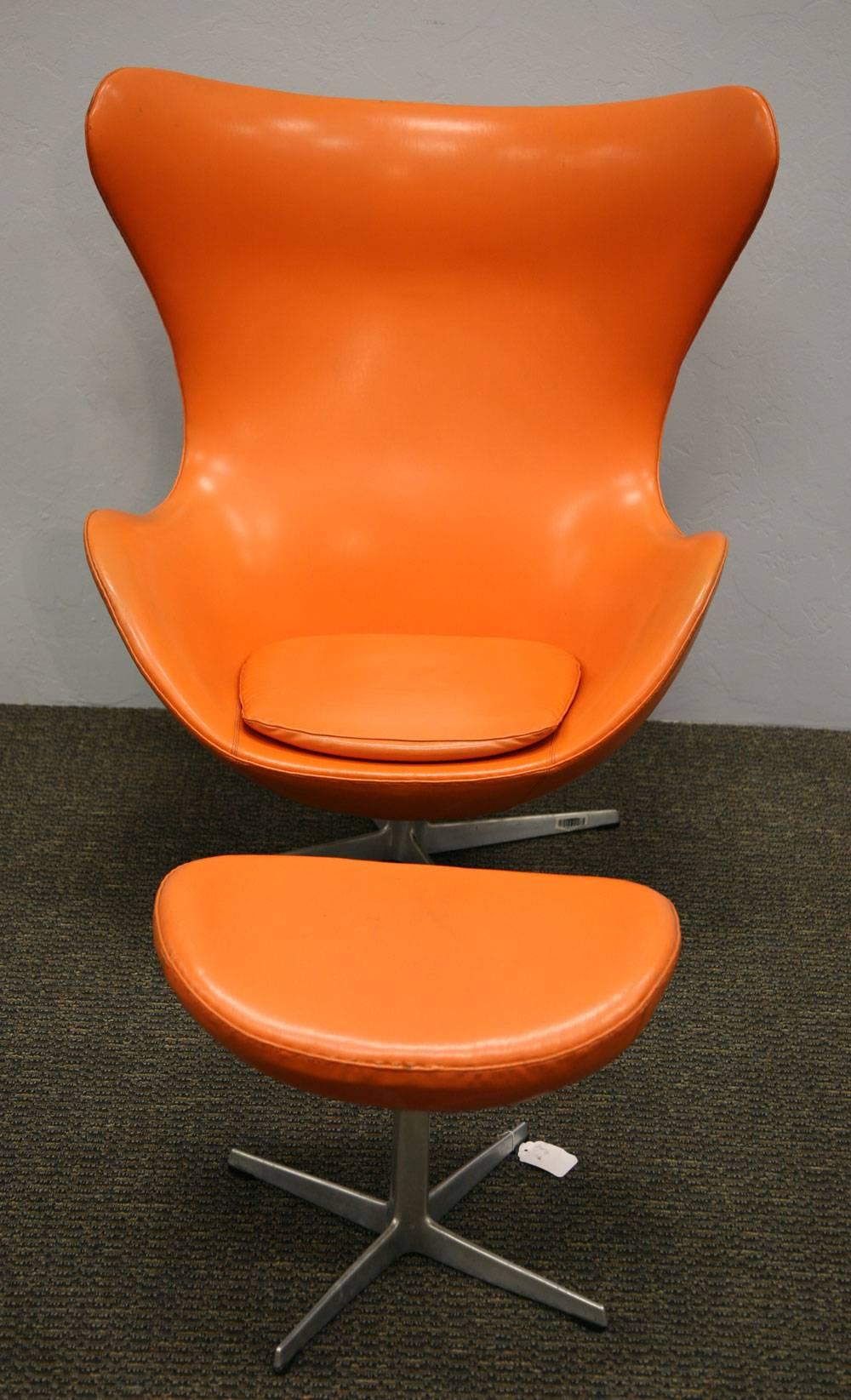 Mid-Century Modern Arne Jacobsen, Orange Egg Chair and Ottoman For Sale