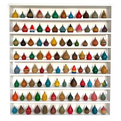 Wall Art Abstract Sculpture Antique Wooden Spinning Top Collection Display.