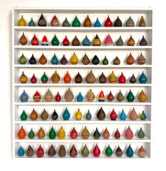Wall Art Abstract Sculpture Antique Wooden Spinning Top Collection Display.