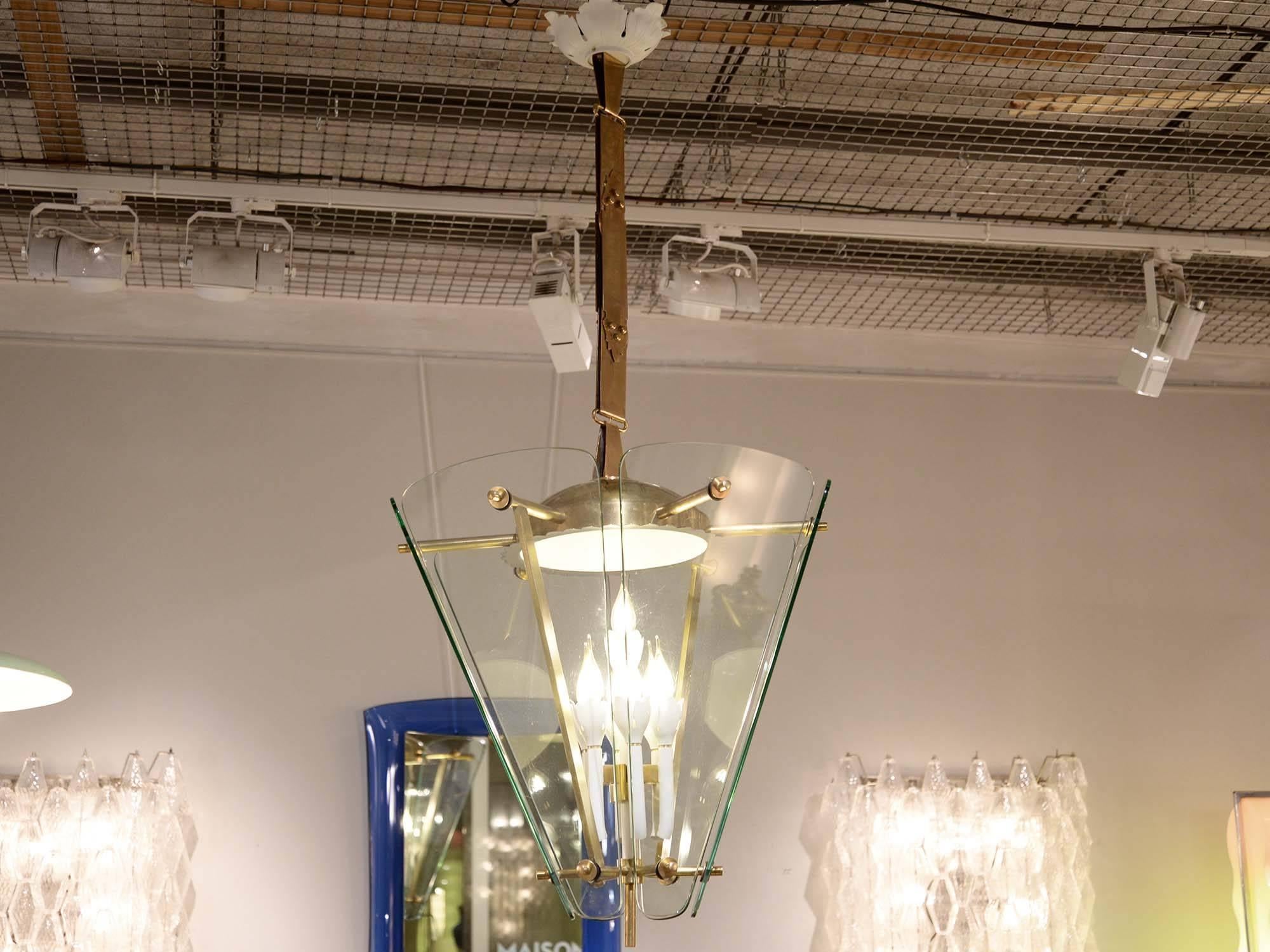Pietro Chiesa, Ceiling Light in Brass and Glass for Fontana Arte, circa 1930 In Excellent Condition In Paris, FR