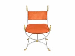 Maison Jansen, Set of Eight Chairs in Orange Suede and Brass with Swan Details
