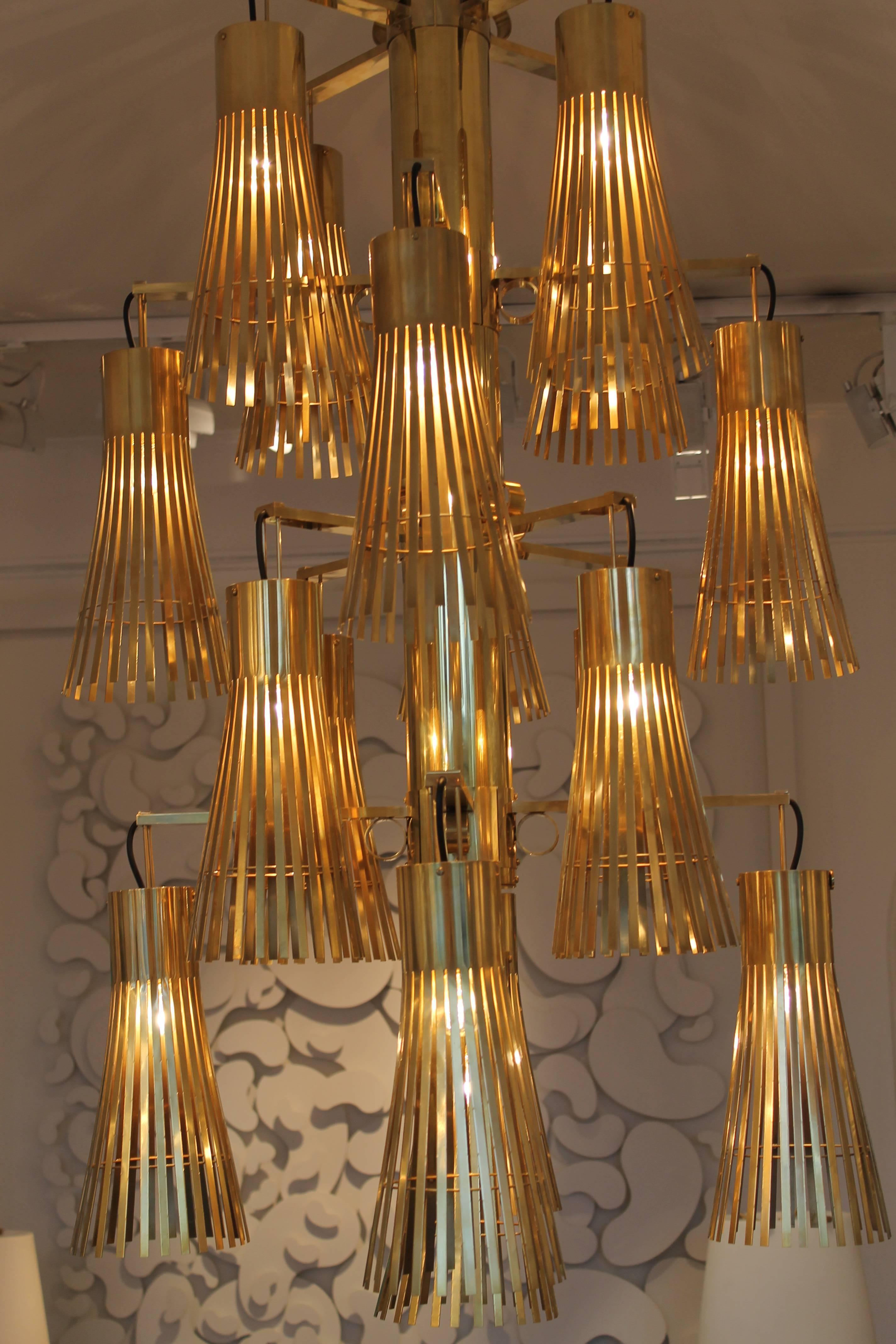Modern Golden Chandelier by Kam Tin For Sale