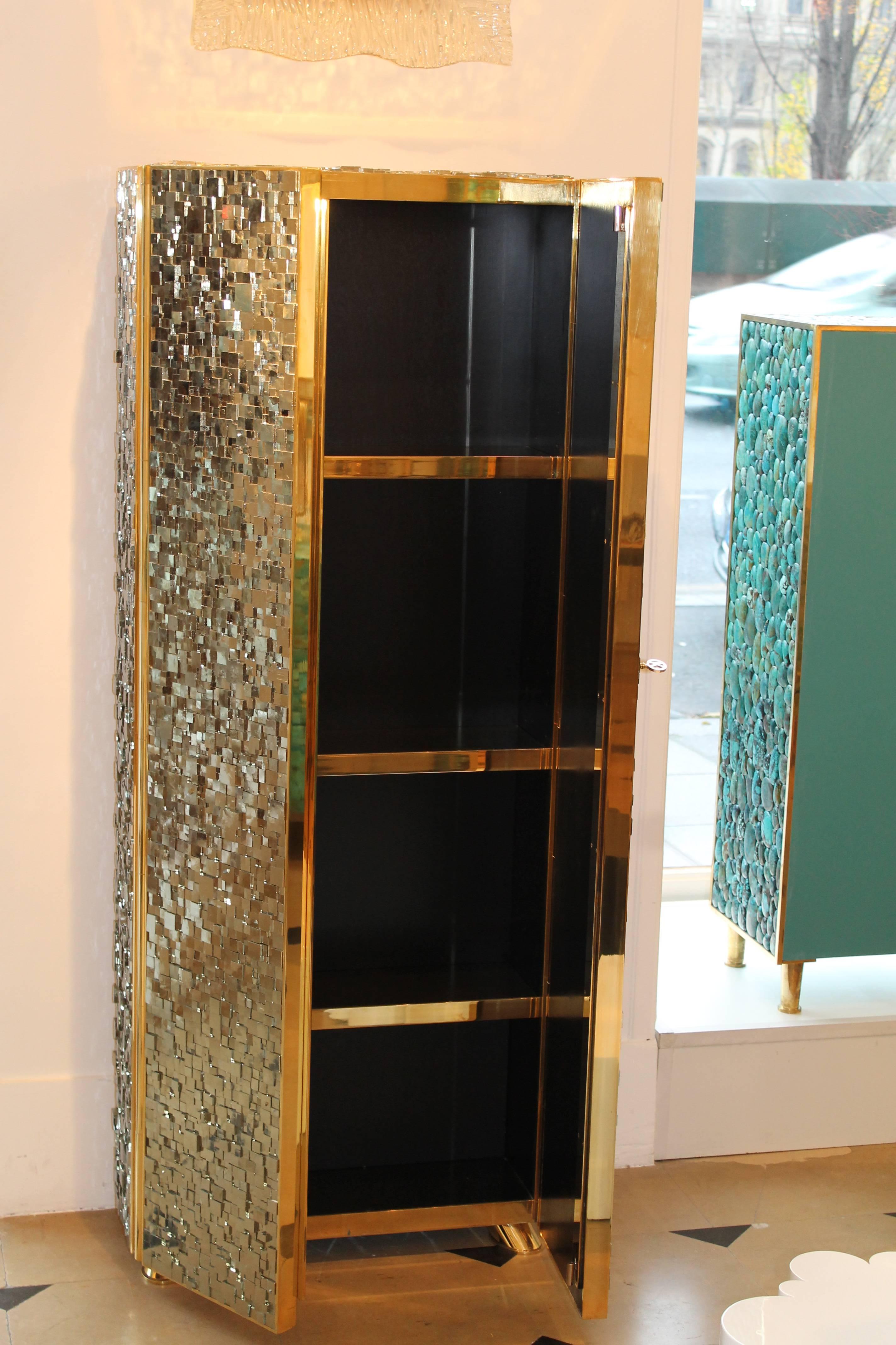 Kam Tin
Pyrite cabinet, 2015.
Wood, iron pyrite, brass.
Measures: H 153 cm; W 63.5 cm; D 25 cm.
Stamped Kam Tin.

 