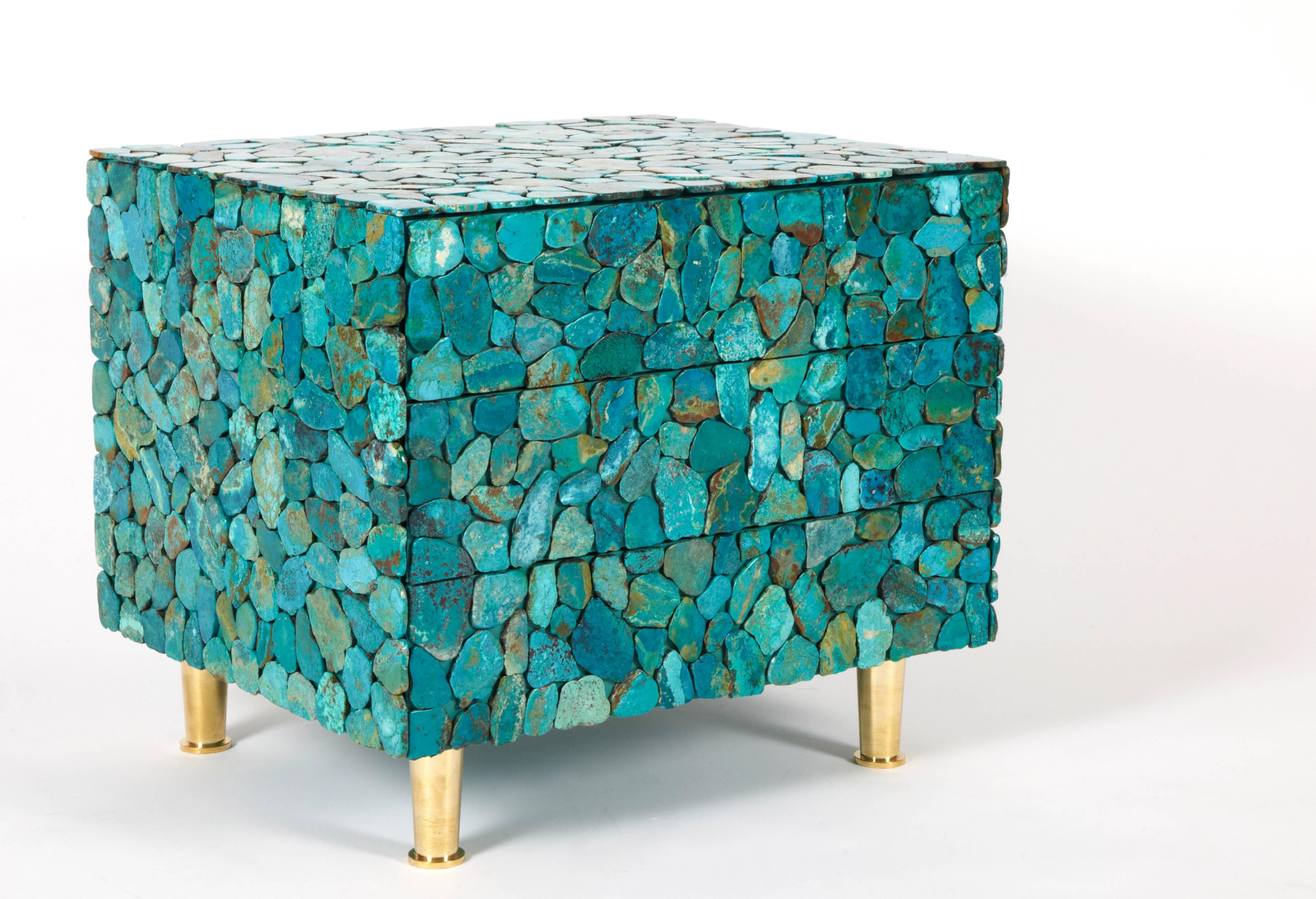 Modern Pair of Turquoise Nightstands by Kam Tin For Sale