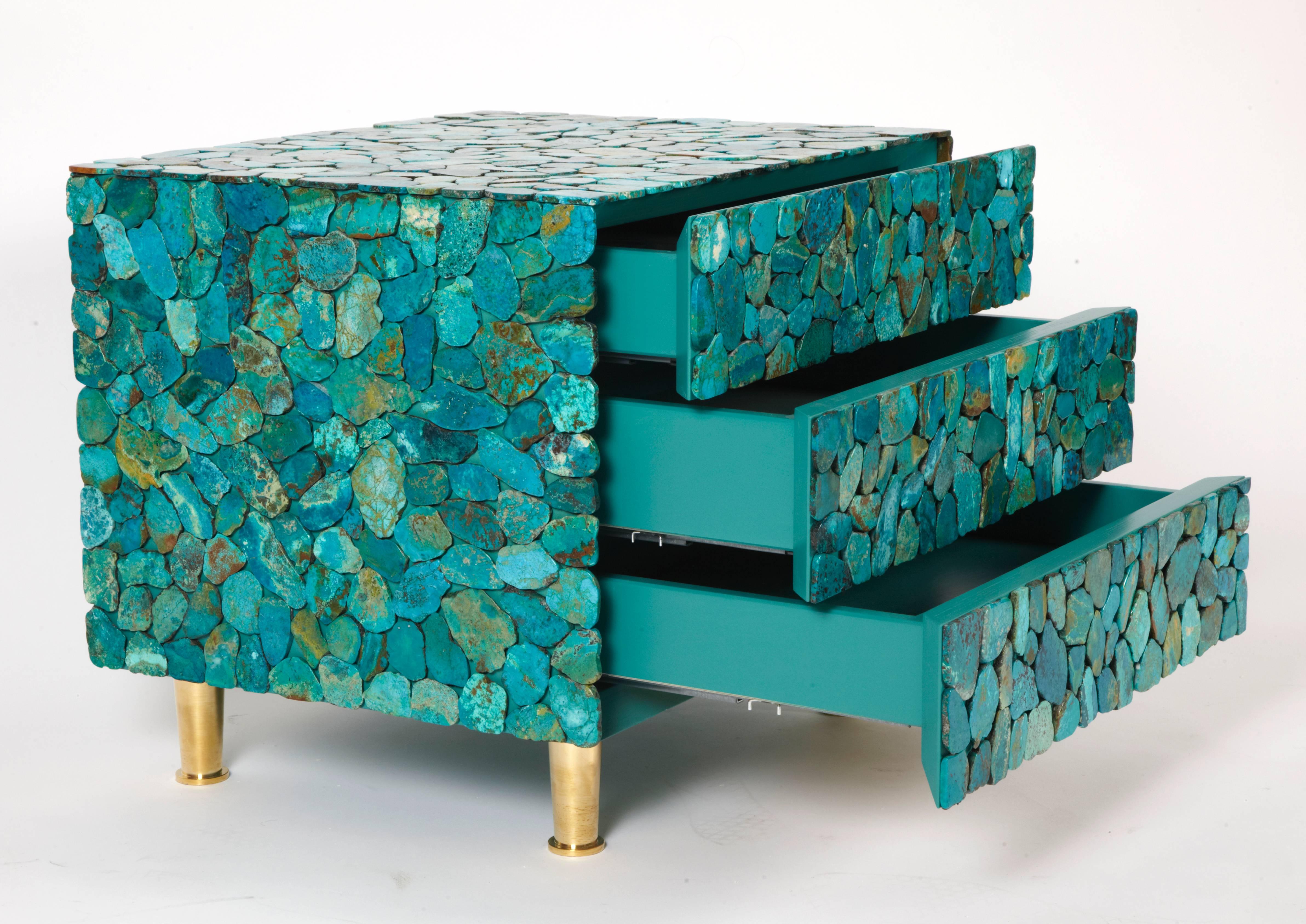 French Pair of Turquoise Nightstands by Kam Tin For Sale