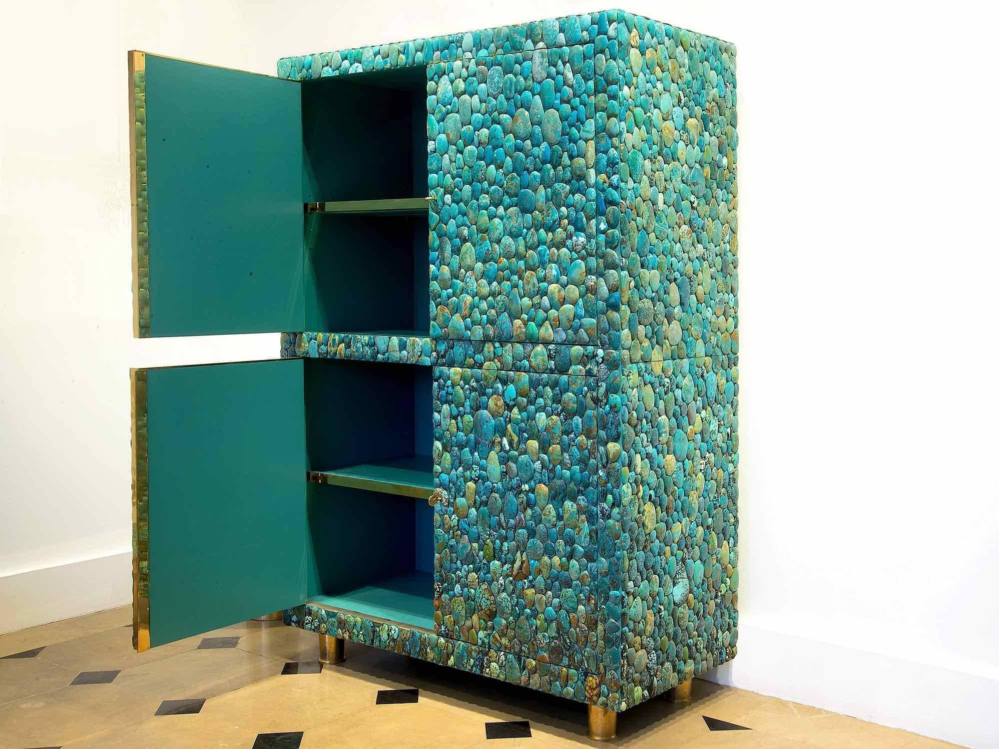 Modern Unique Turquoise Cabinet by Kam Tin For Sale