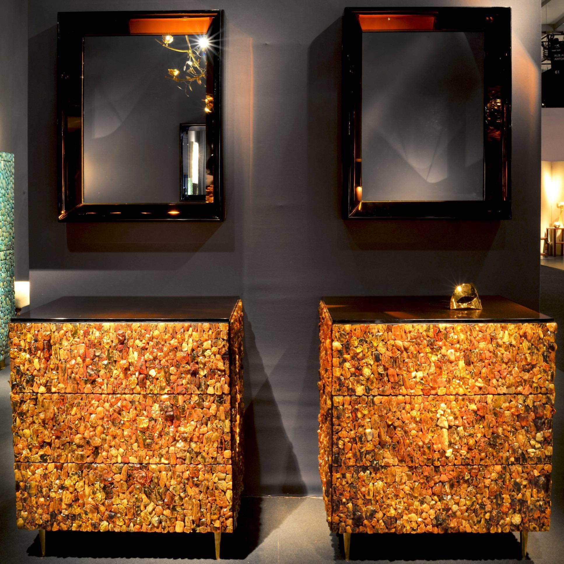 Contemporary Rare and Precious Pair of Amber Chests by Kam Tin, France, 2017 For Sale