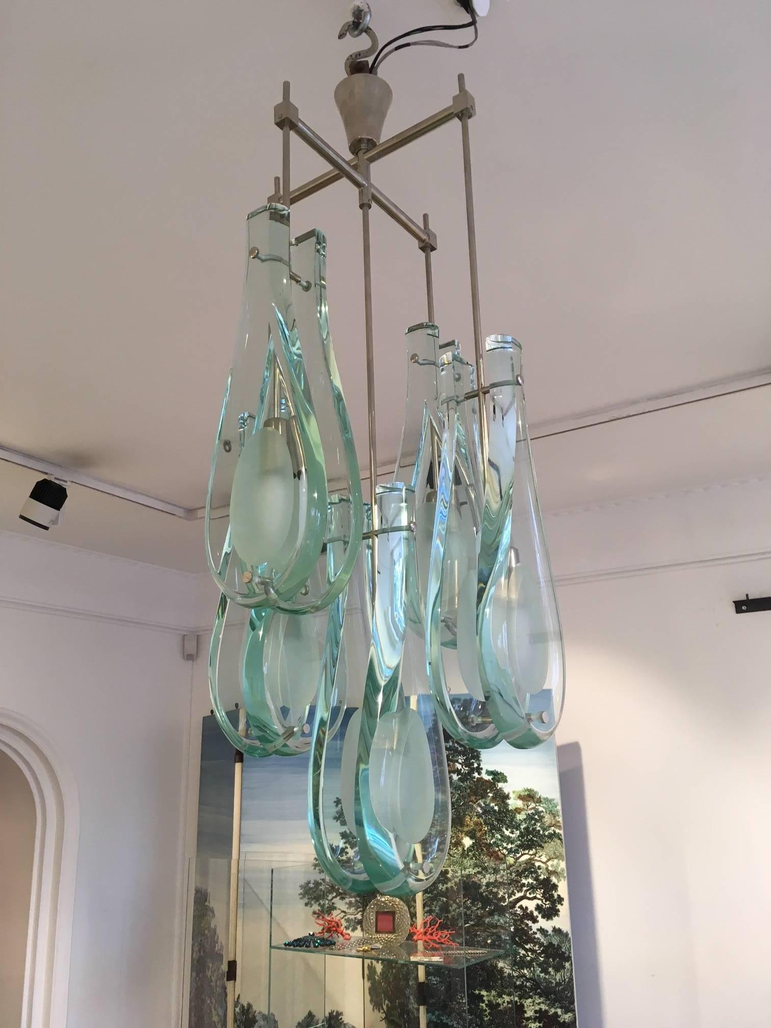 Other Rare Chandelier Five Drops by Max Ingrand for Fontana Arte