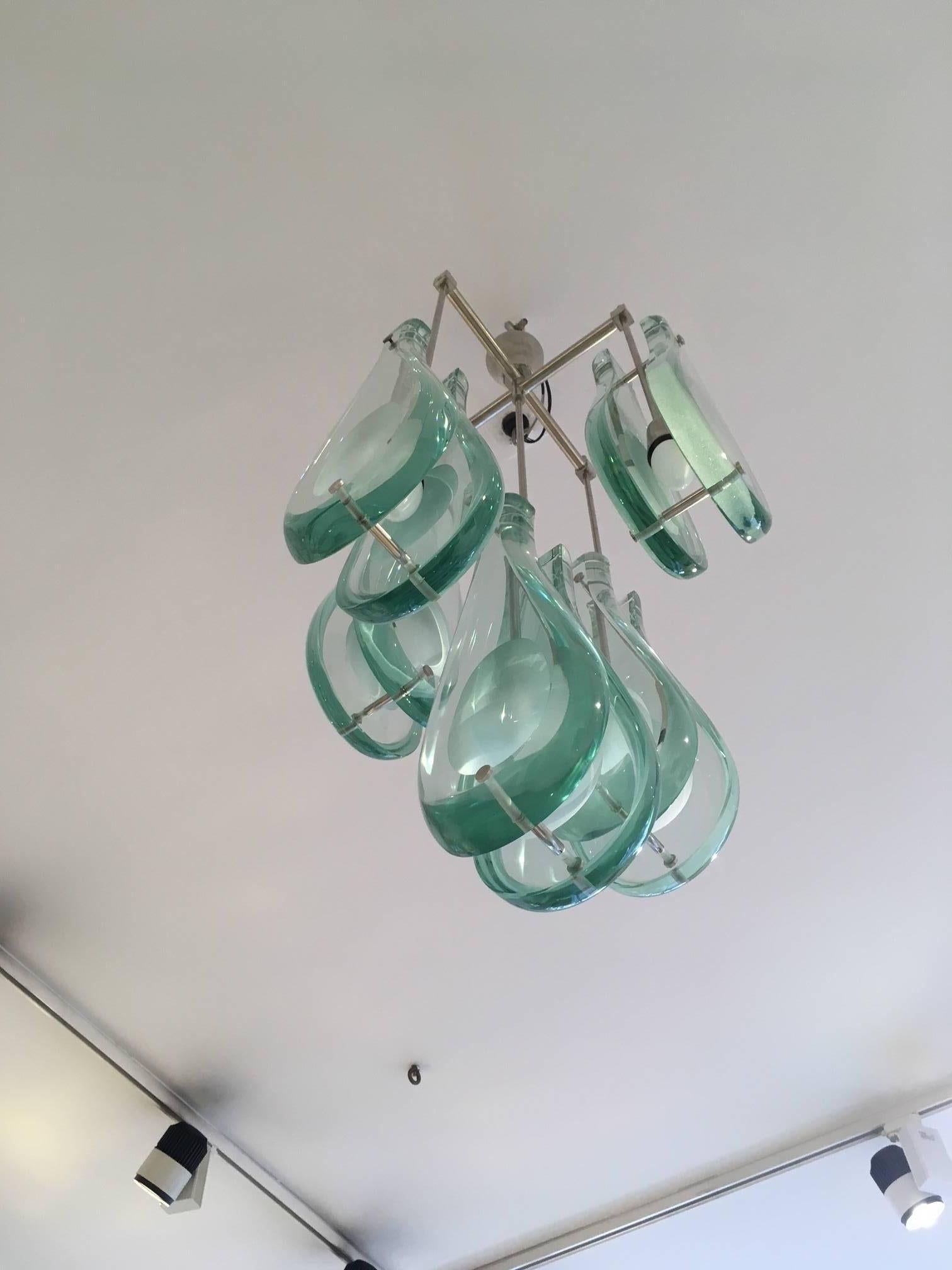 Rare Chandelier Five Drops by Max Ingrand for Fontana Arte In Good Condition In Paris, FR