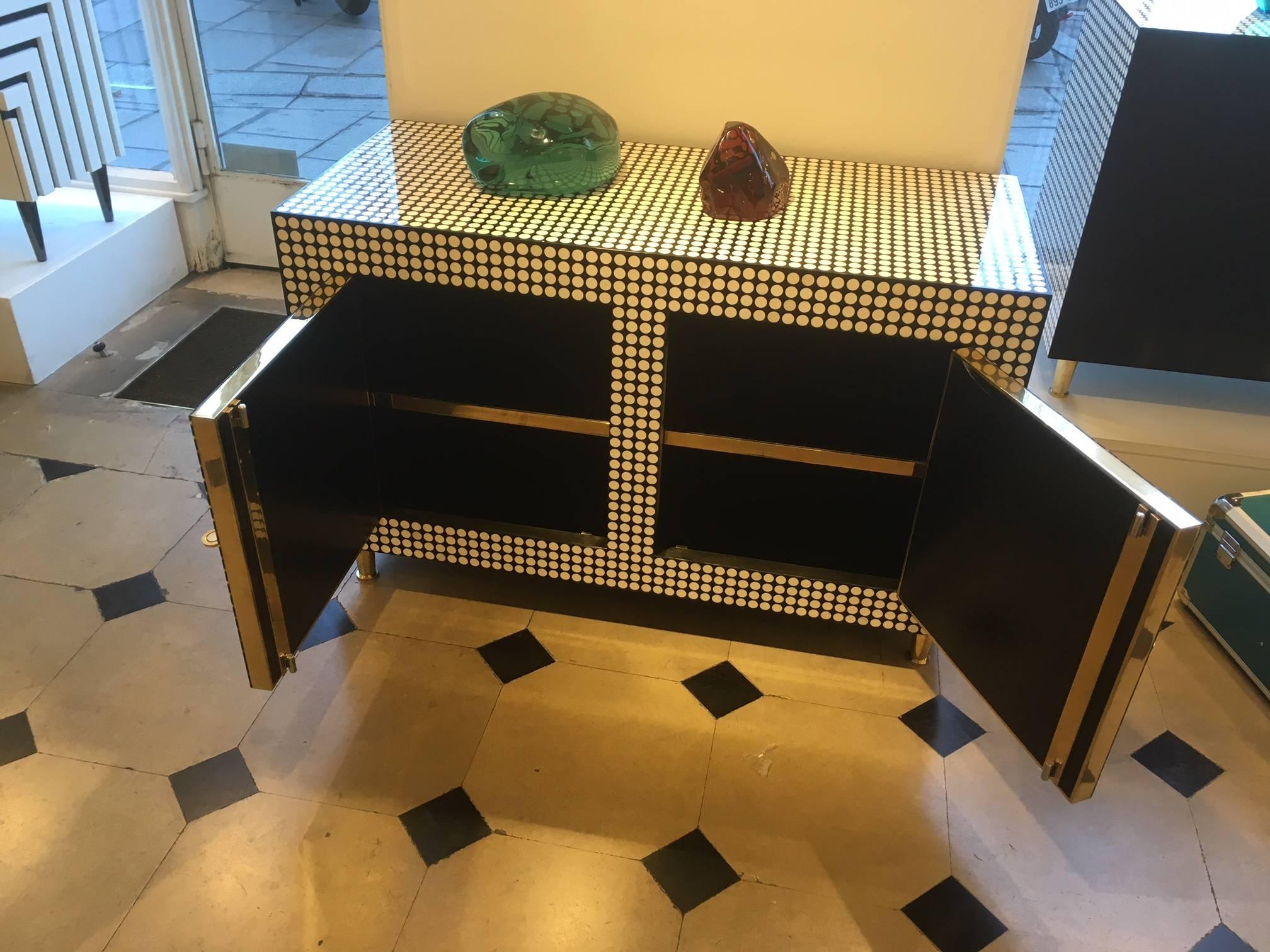 Belgian Pair of Cabinets Covered with Round Bones and Black Resin by Etienne Allemeersch For Sale