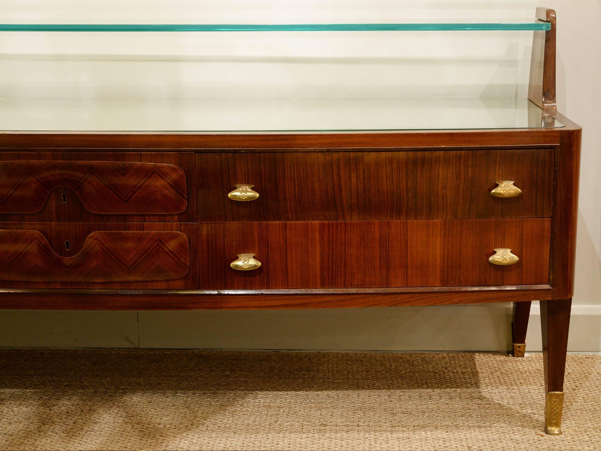 Mid-20th Century Italian Sideboard from 1950s with Walnut Wood and Brass