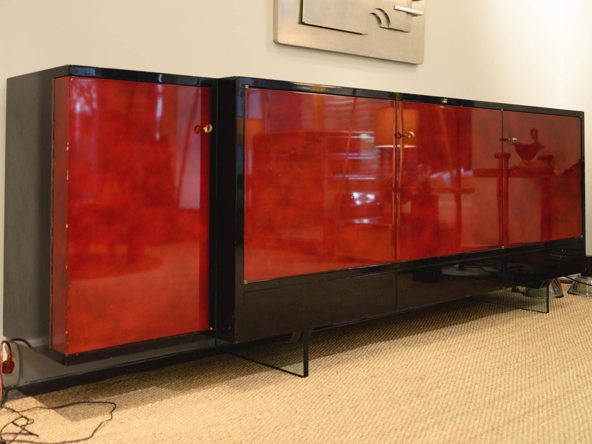 Sideboard by Raphael in Beka Lacquered Wood and Glass, 1950s 1