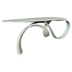 Curved Wood Coffee Table with Organic Sculptural Base