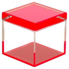 Caja cúbica acrílica en rojo de la diseñadora Alexandra Von Furstenberg