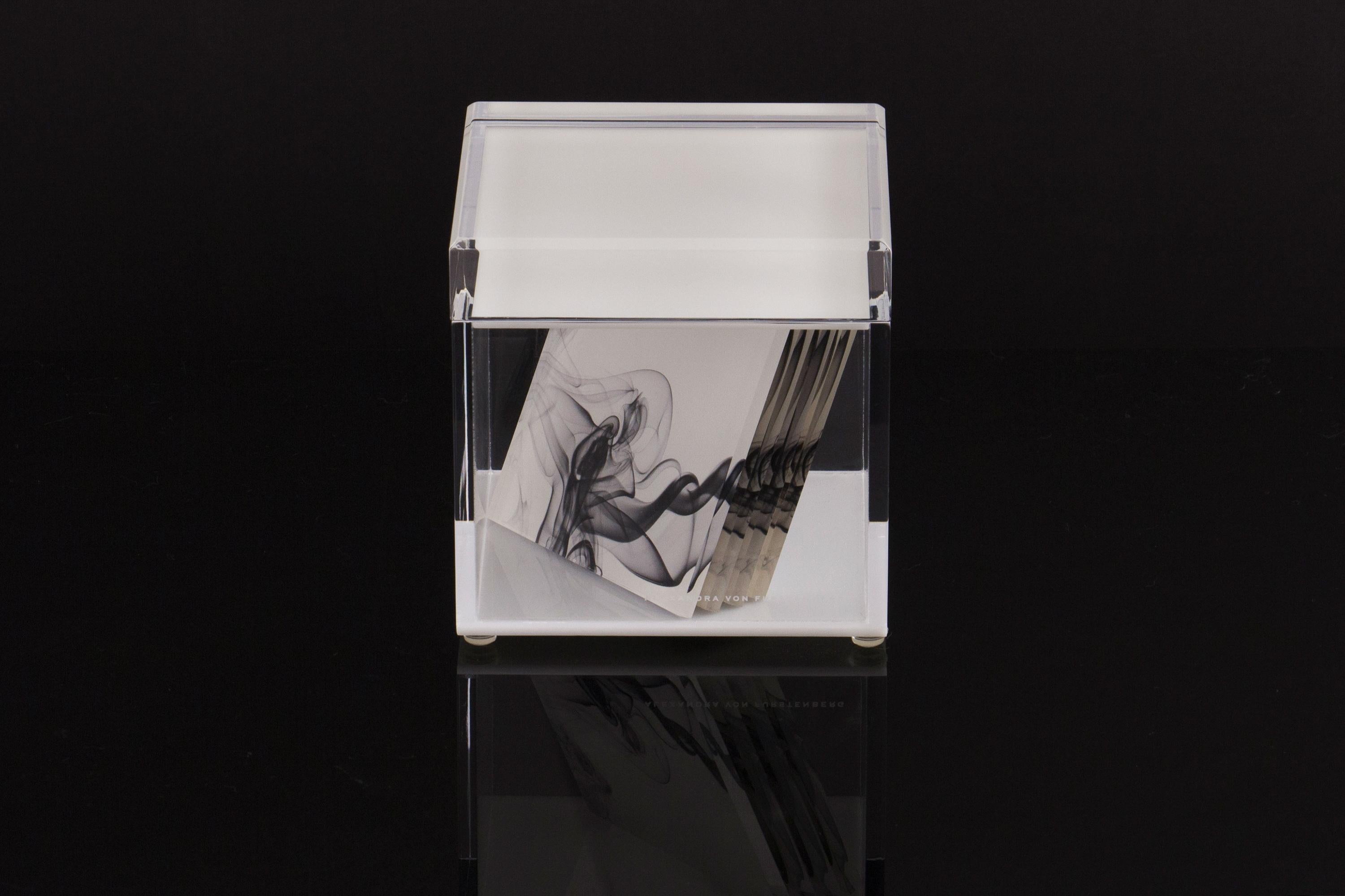 Modern Acrylic Cubic Box in White by Designer Alexandra Von Furstenberg For Sale