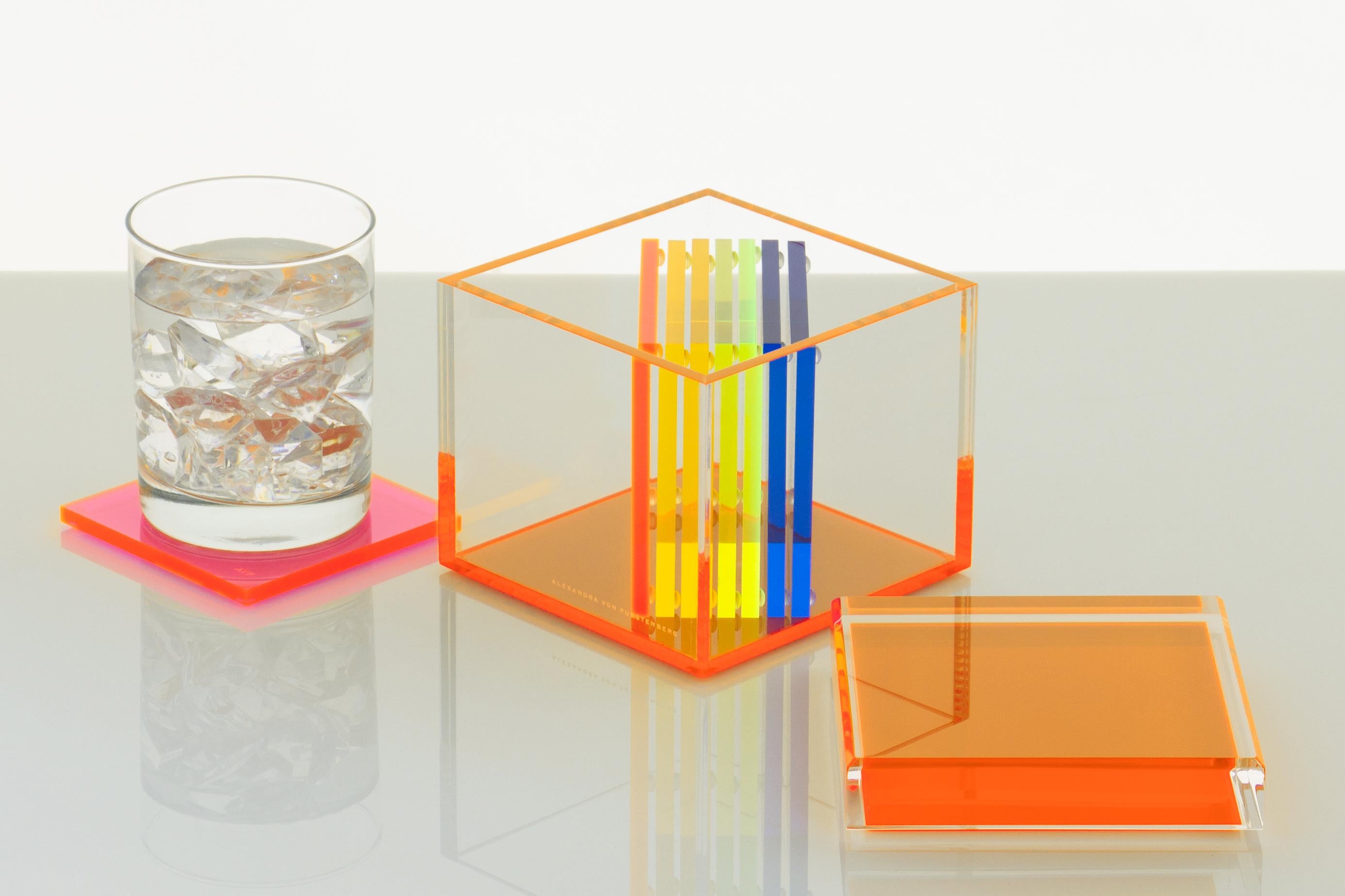 American Acrylic Cubic Box in Orange by Designer Alexandra Von Furstenberg For Sale