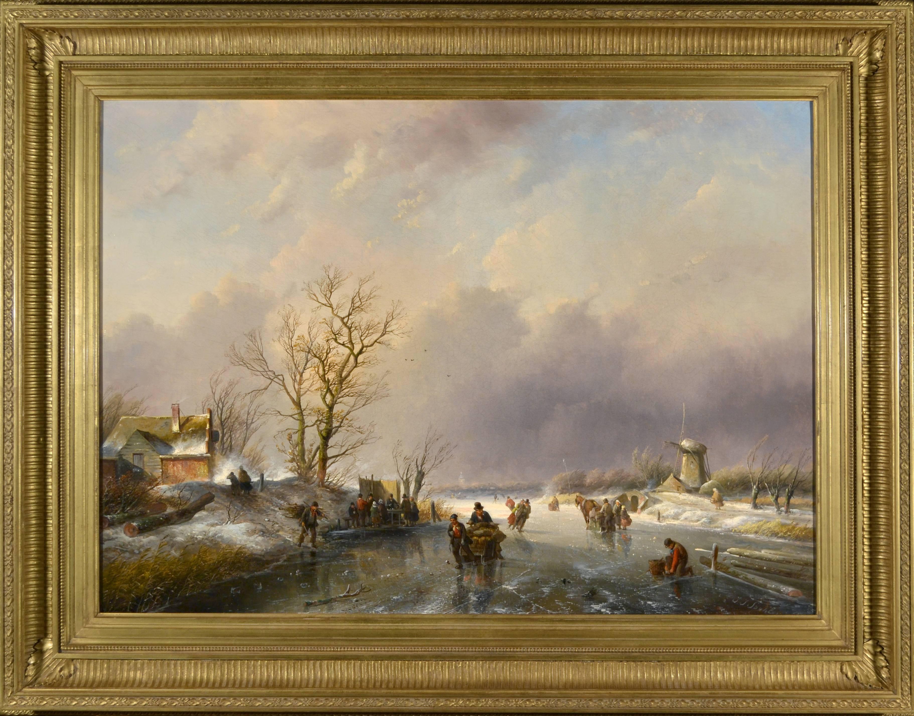 This oil painting is one of Jan Jacob Spohler’s finest examples and is signed and dated (1860). He was born in Nederhorst den Berg, Amsterdam on 7 November 1811 and was an expert and winter landscapes and summer landscapes. 

Oil on canvas 22¾ x