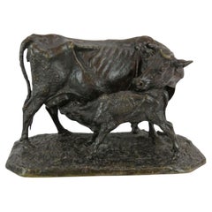 Mucca e vitello in bronzo del XIX secolo, dopo P & A. Mene