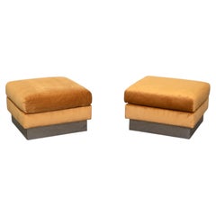 Pair of Mid Century Velvet and Chrome Ottomans
