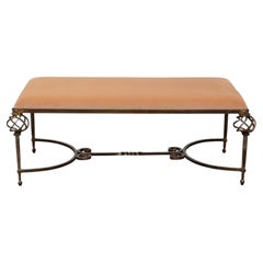 French Wrought Iron Bench with Twisted Stretcher and Scrollwork, 1940s
