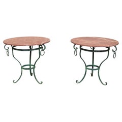 Pair of Painted Wrought Iron Travertine Top Tables