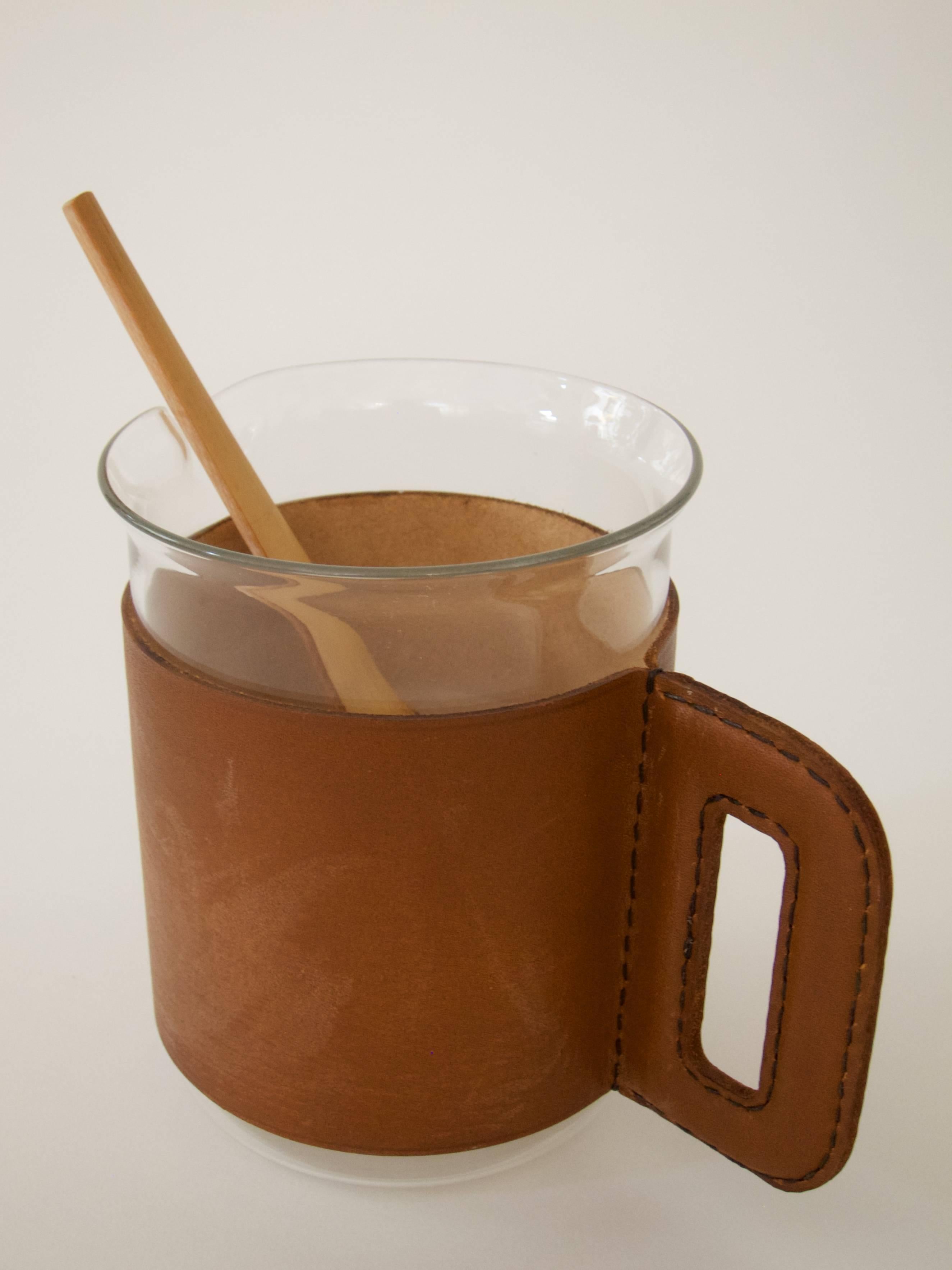 Leather Pitcher with Four Glasses and a Bamboo Muddler