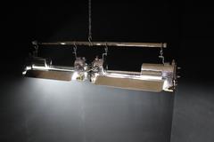 Modern Mid Century Polished Aluminium Long Industrial Pendant Light