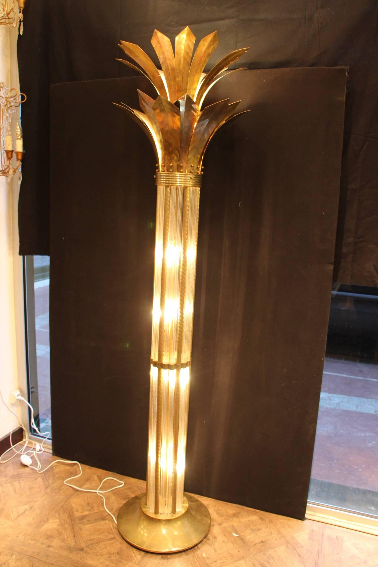 Italian Modern Mid Century Brass and Glass Rods Floor Lamp 2