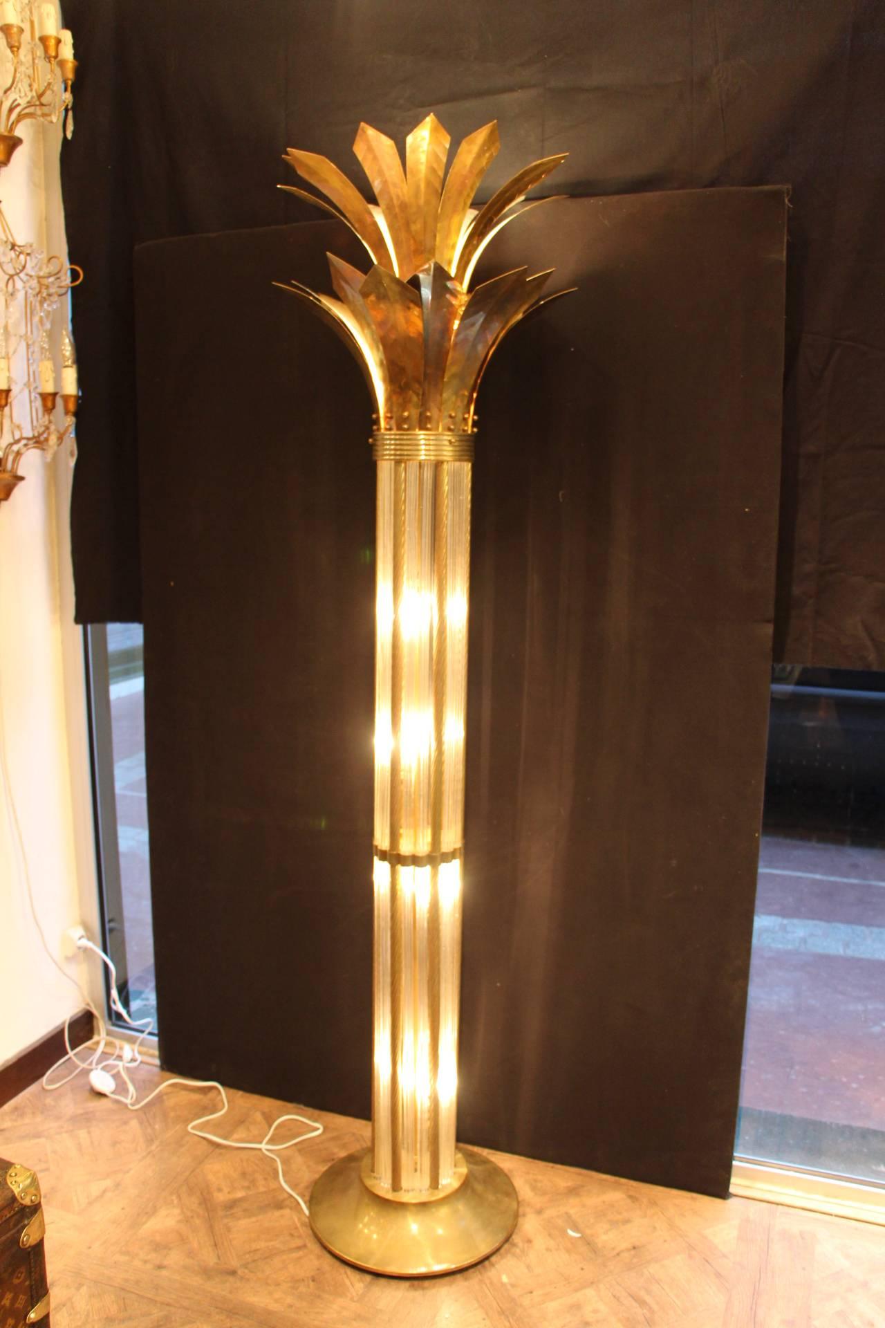 Italian Modern Mid Century Brass and Glass Rods Floor Lamp 3