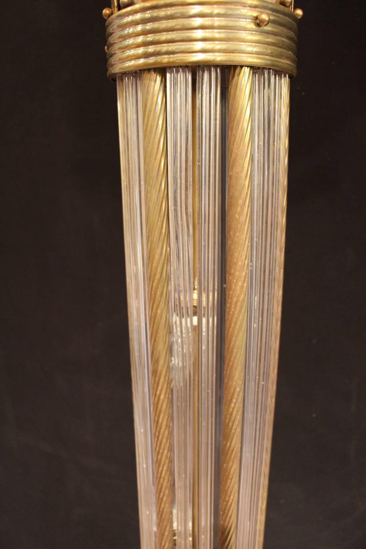 Italian Modern Mid Century Brass and Glass Rods Floor Lamp 4
