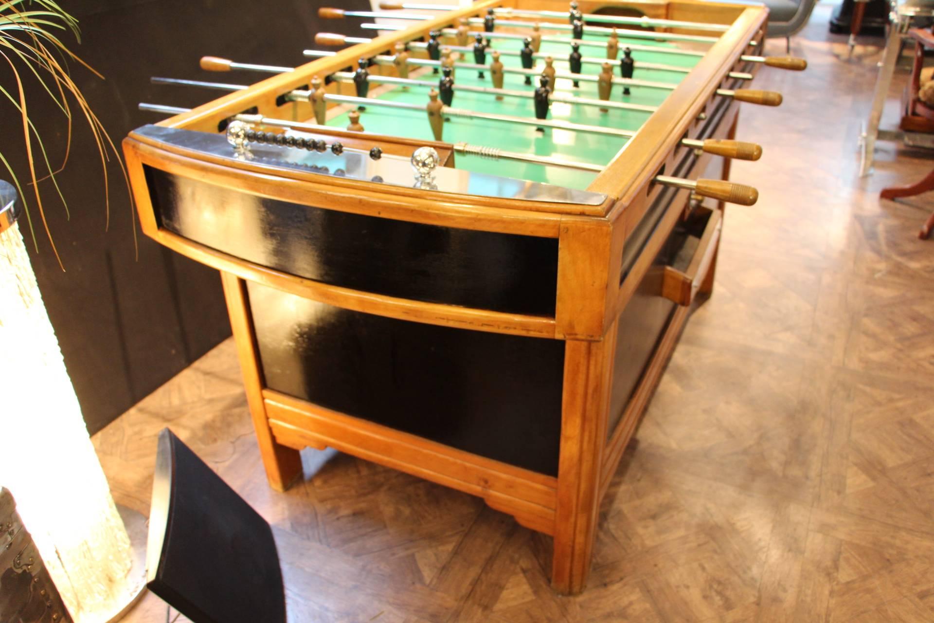 Mid-Century French Black and Light Wood Foosball Table 1