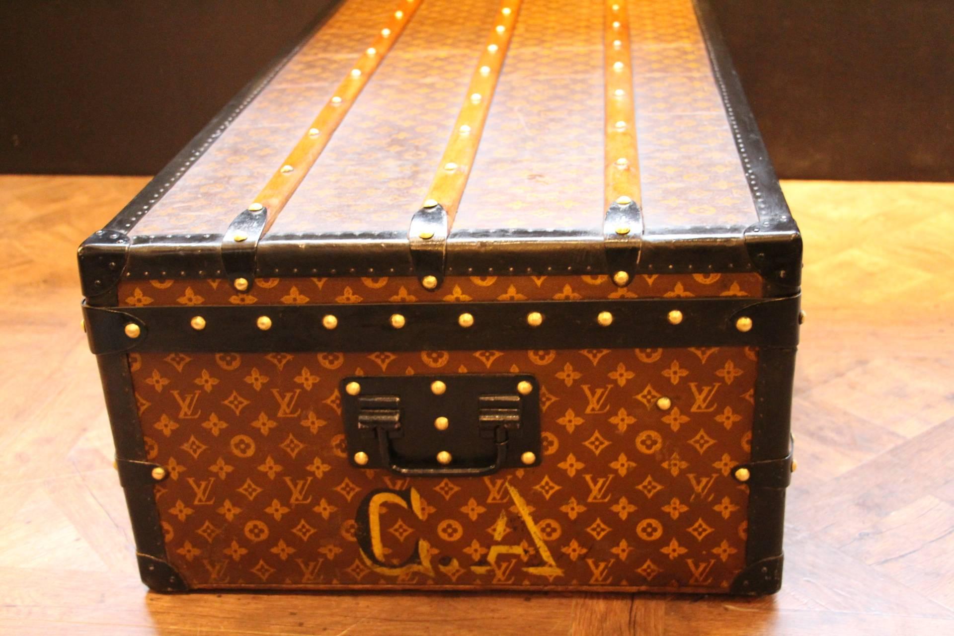 French 1930s Louis Vuitton Monogramm Canvas and Brass Fittings Cabin Steamer Trunk