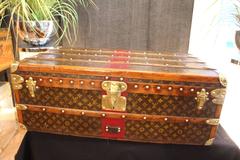 1920s Small Louis Vuitton Stenciled Monogramm Canvas Steamer Trunk, Red Stipe