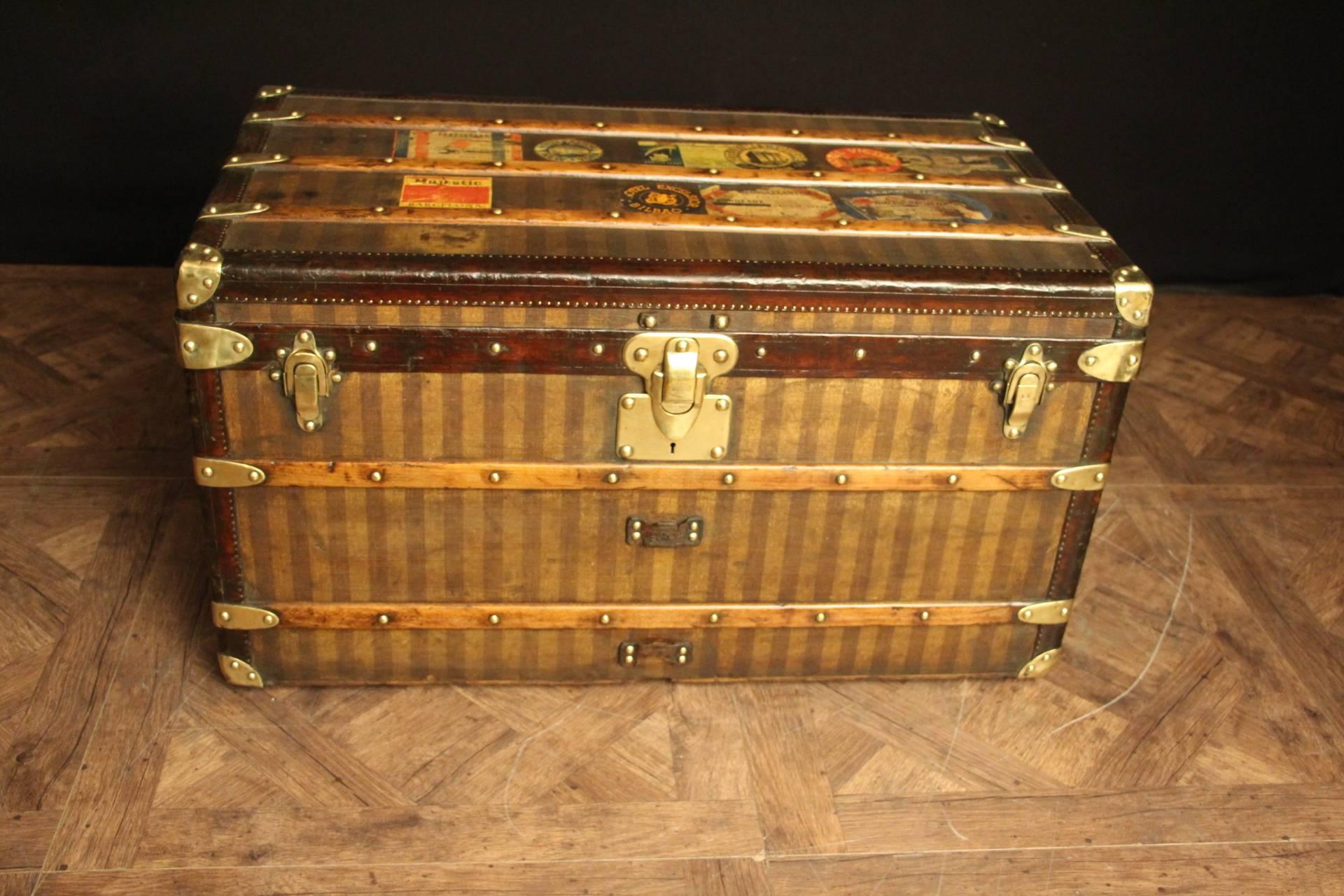 French 1880s Striped Louis Vuitton Courrier Steamer Trunk