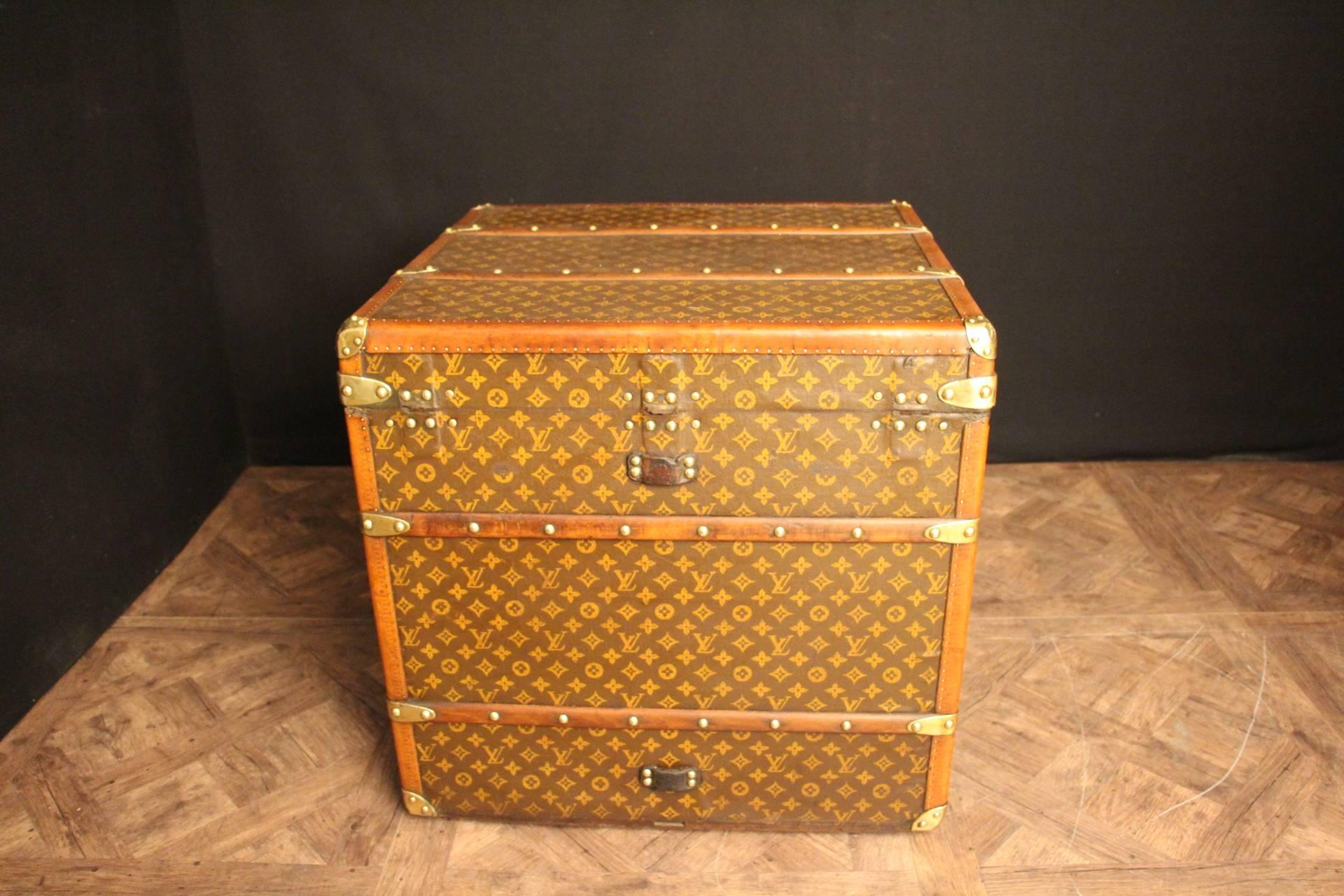 Brass 1920s Louis Vuitton Cube Steamer Trunk