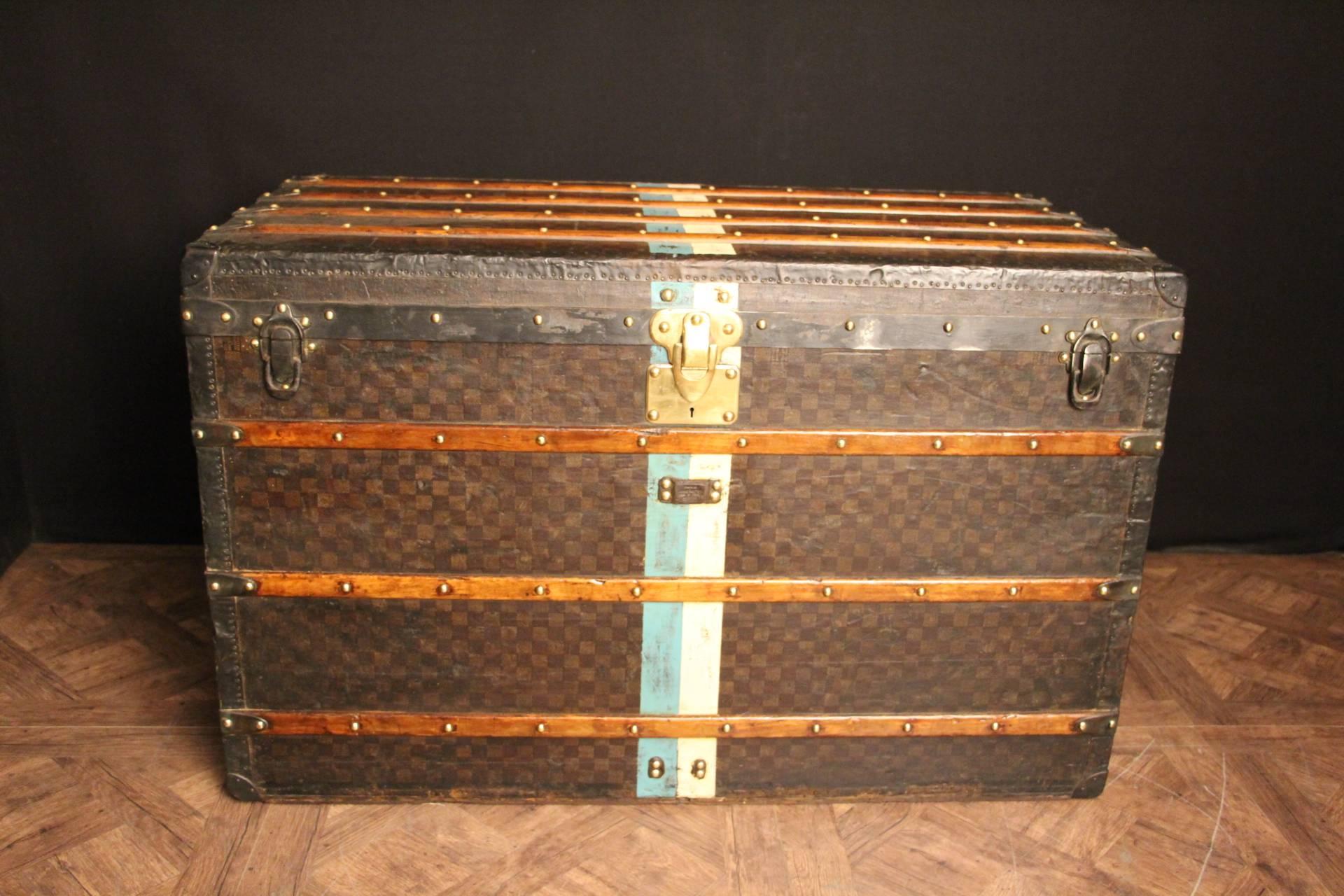 Late 19th Century 1890s Large Louis Vuitton Checkered Monogram Steamer Trunk, Malle Louis Vuitton